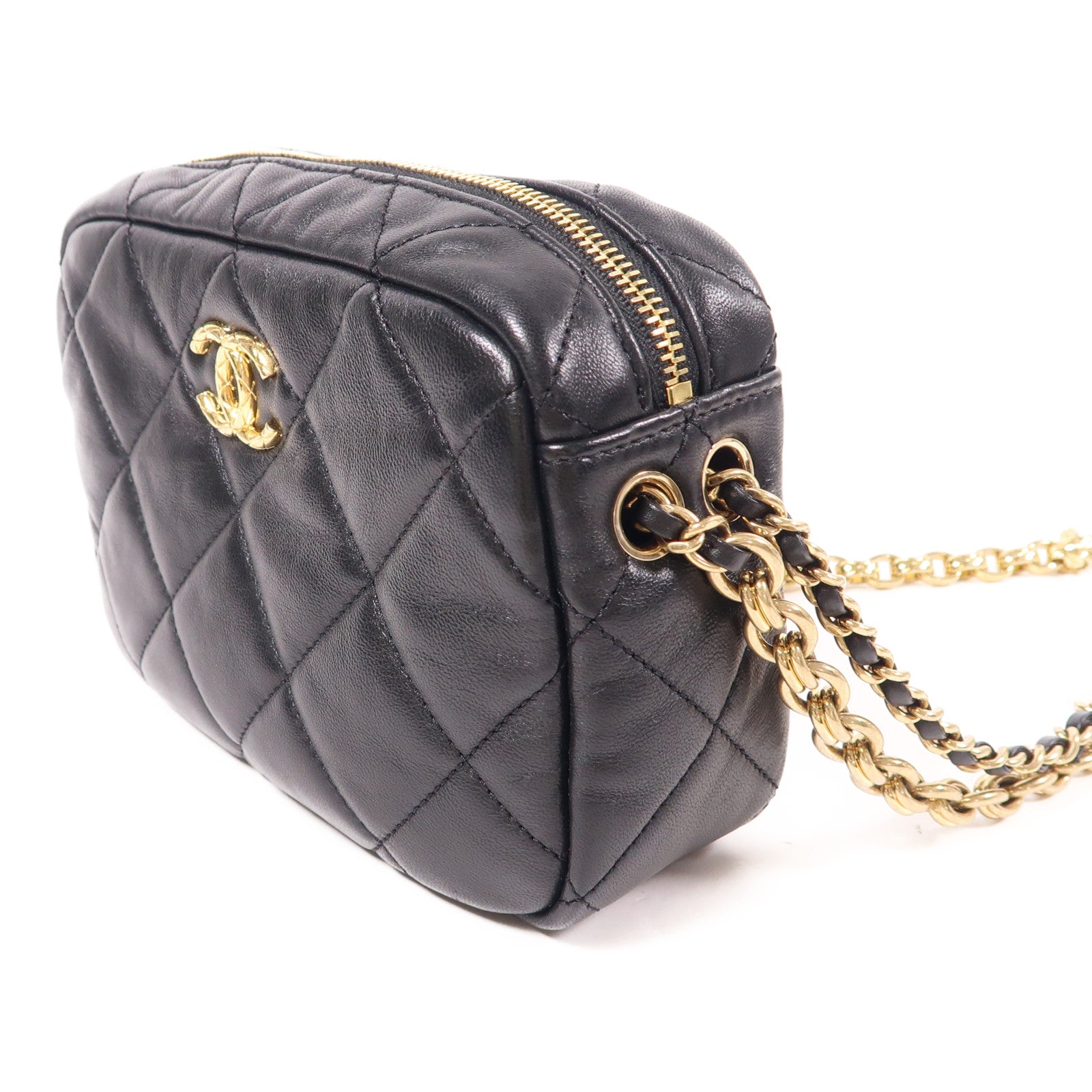CHANEL 羊皮皮革Chain Shoulder金扣鏈帶肩背袋