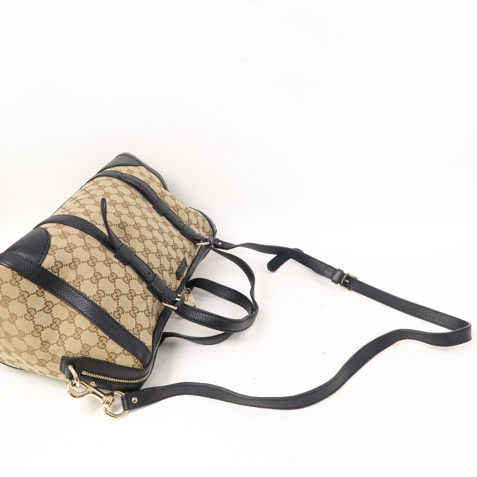 GUCCI 帆布Shoulder Bag金扣手挽肩背兩用袋啡色/黑色