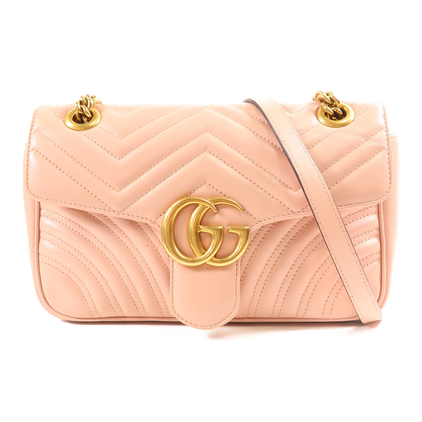 GUCCI 牛皮皮革GG Marmont金扣鏈帶肩背袋