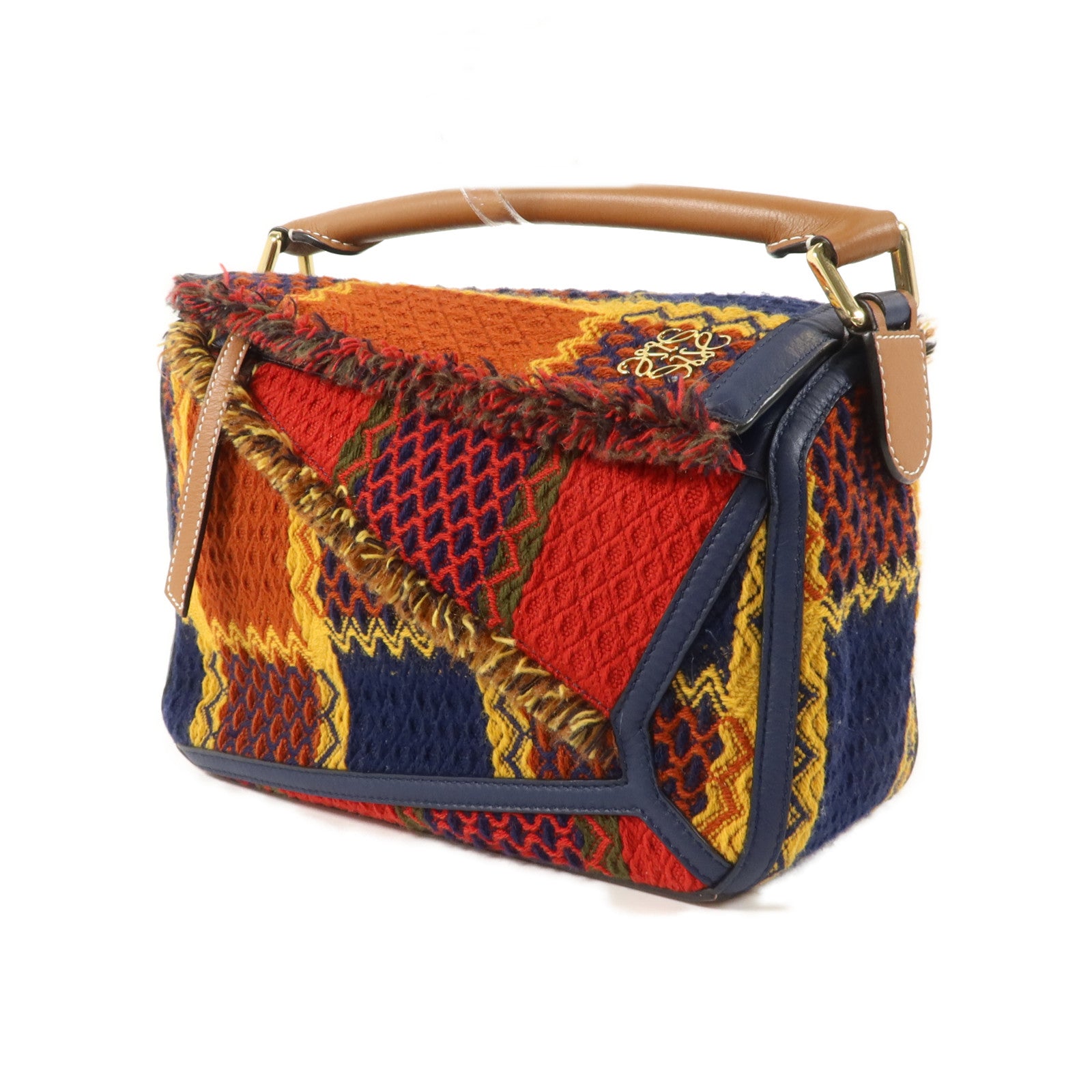 LOEWE 格子花呢/牛皮皮革Puzzle Tartan Small手挽肩背兩用袋