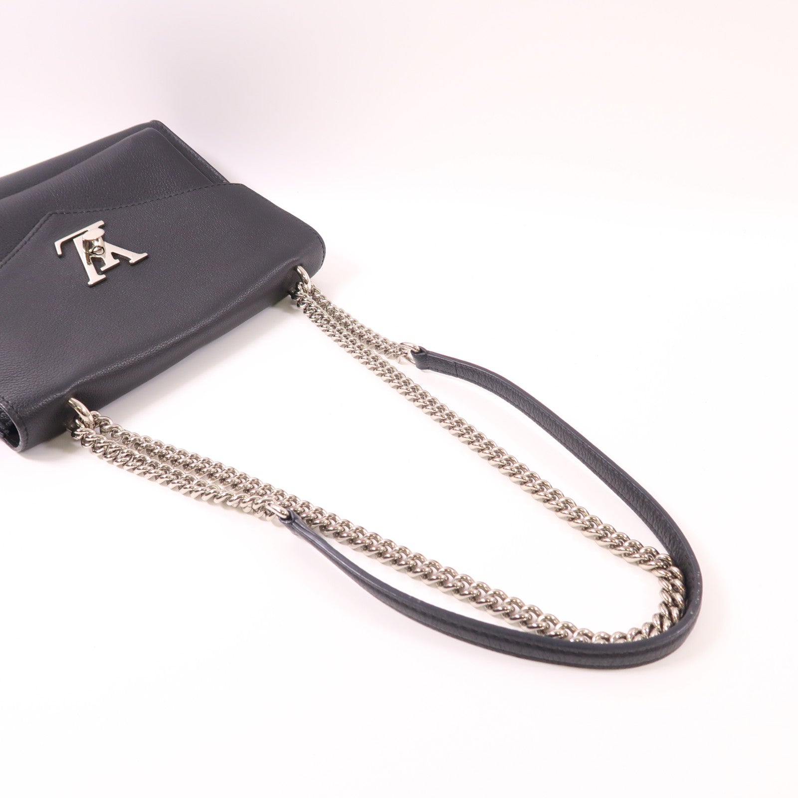 LOUIS VUITTON 牛皮皮革Mylockme銀扣鏈帶肩背袋黑色