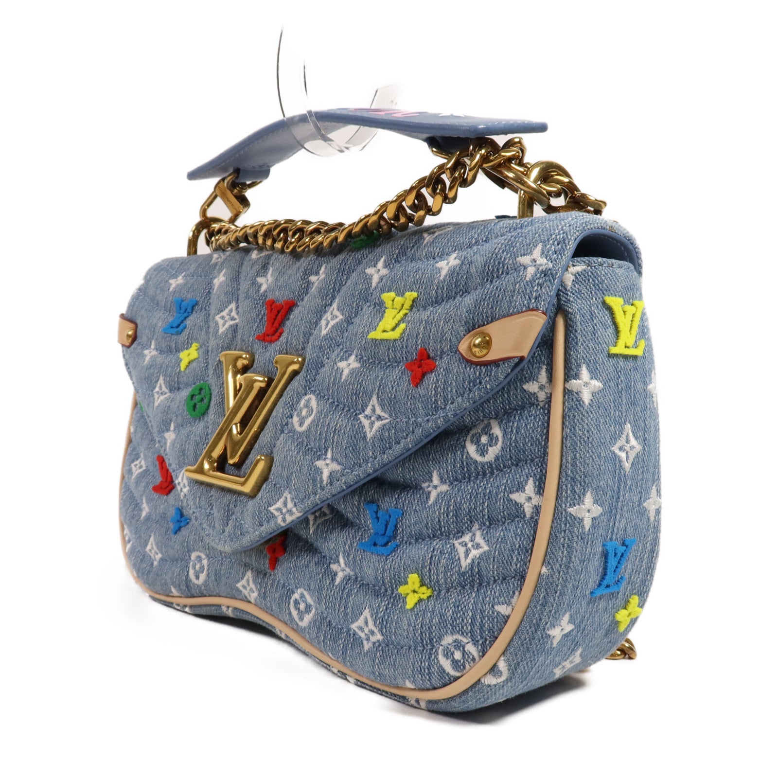 LOUIS VUITTON Monogram Embroidered Quilted Denim New Wave Chain Bag金扣手挽肩背兩用袋
