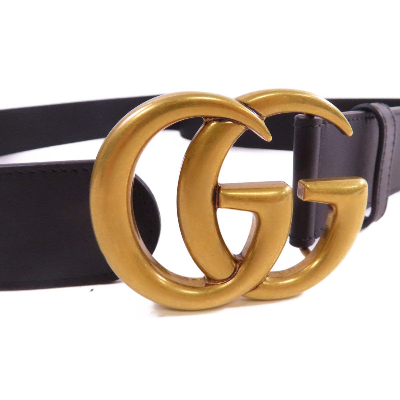GUCCI 牛皮皮革GG Belt金扣皮帶黑色