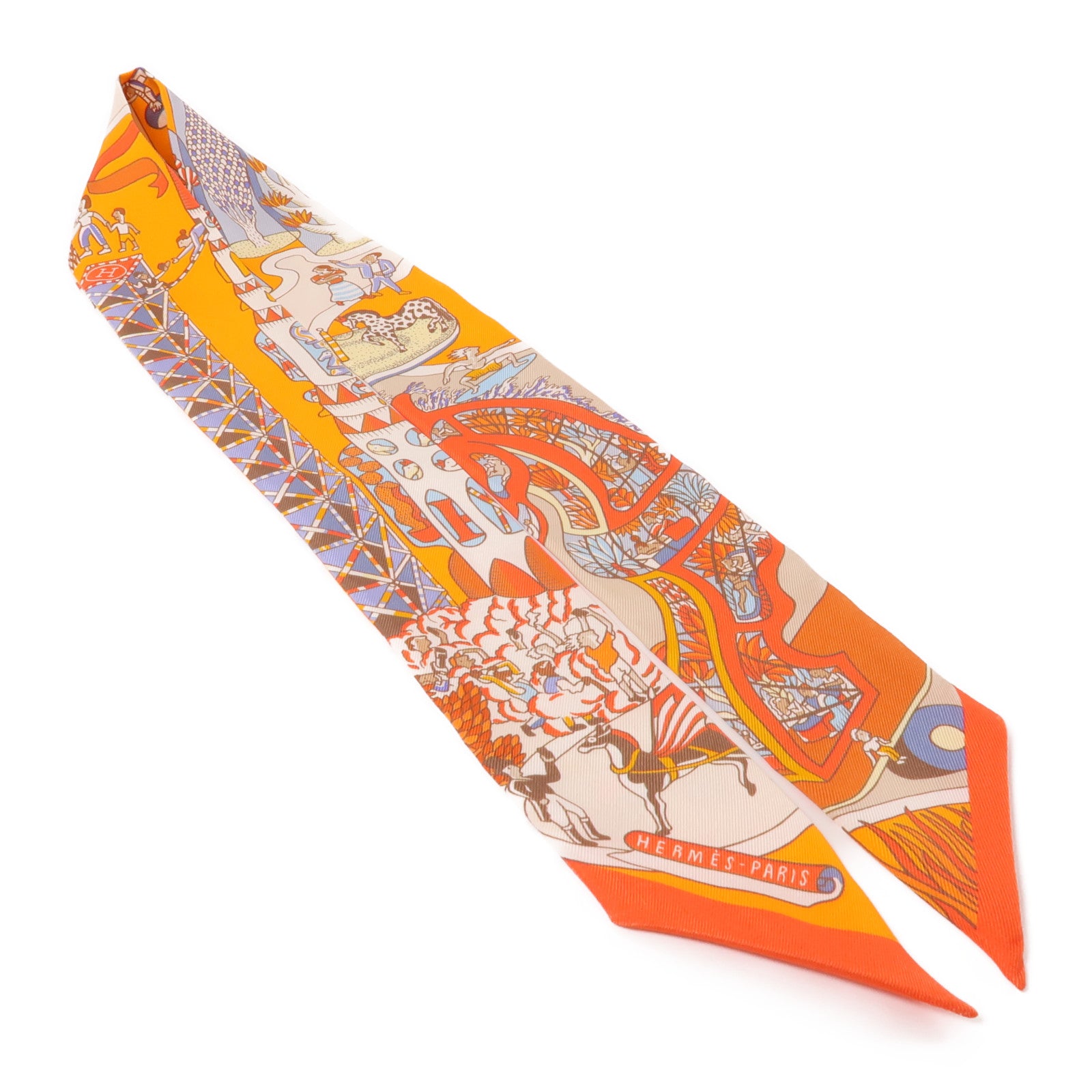 HERMES 絲質Twilly絲巾橙色