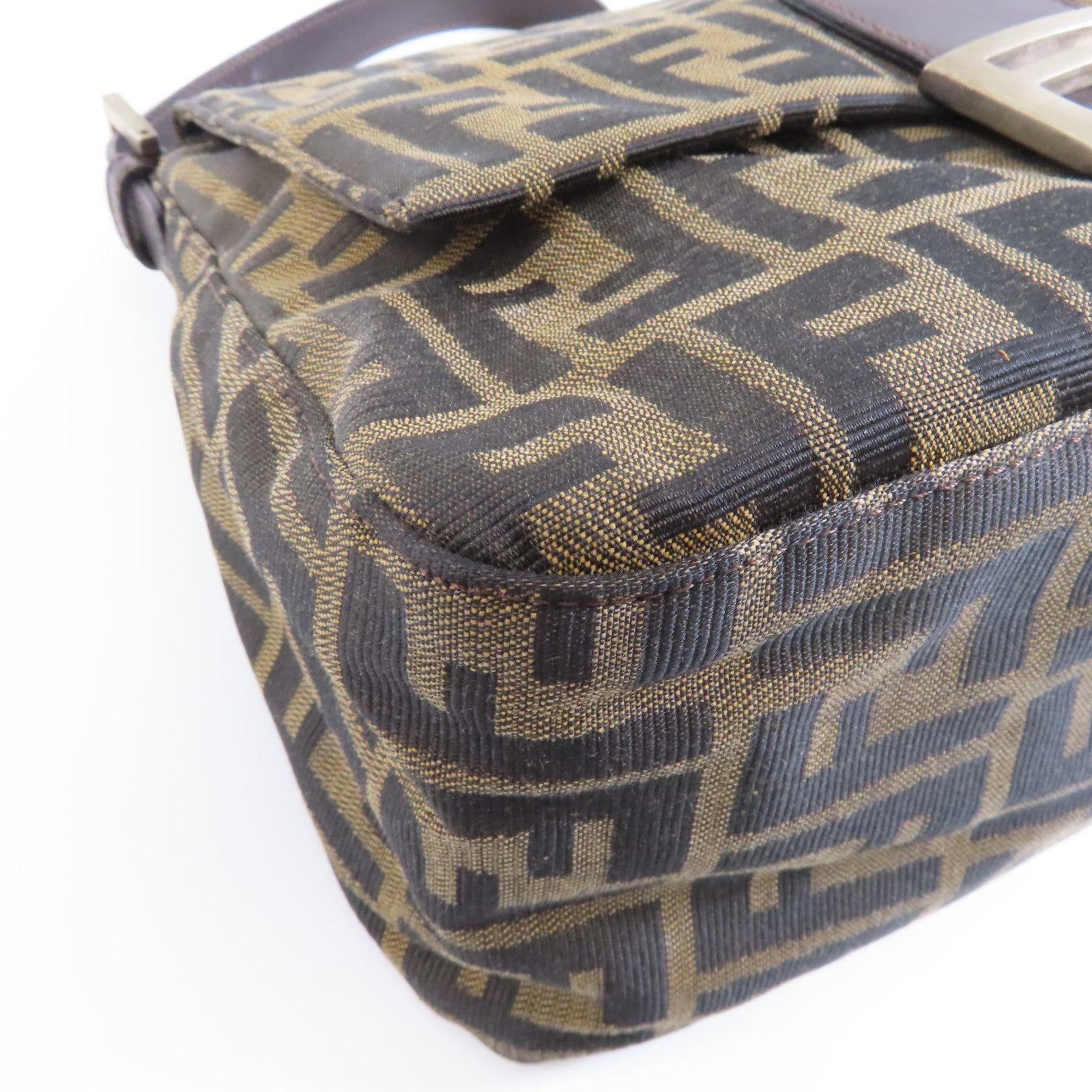 FENDI 帆布Shoulder Bag銀扣肩背袋啡色