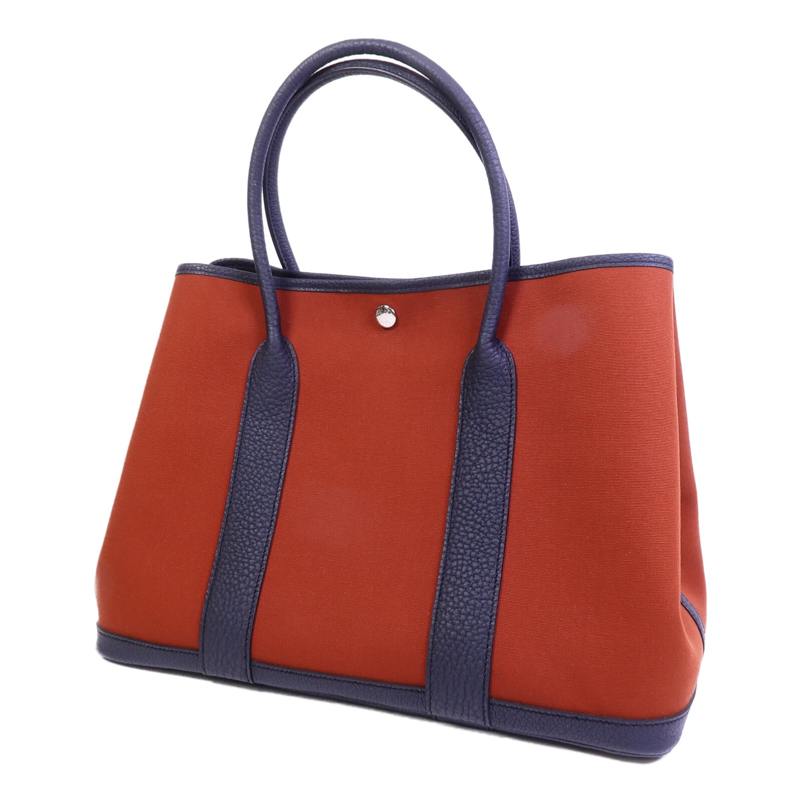HERMES 帆布/Negonda皮革Garden Party PM手挽袋Cuivre/Bleu Indigo