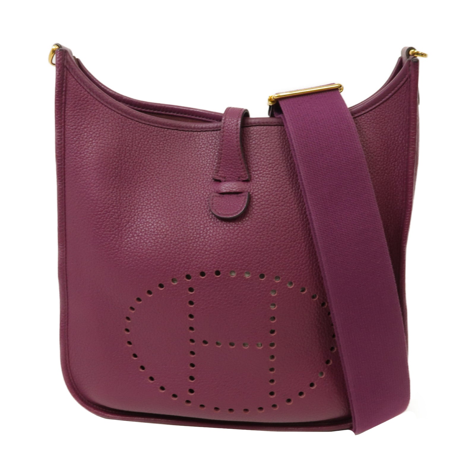 HERMES 【激減優惠】Clemence皮革Evelyne GM金扣肩背袋海葵紫色