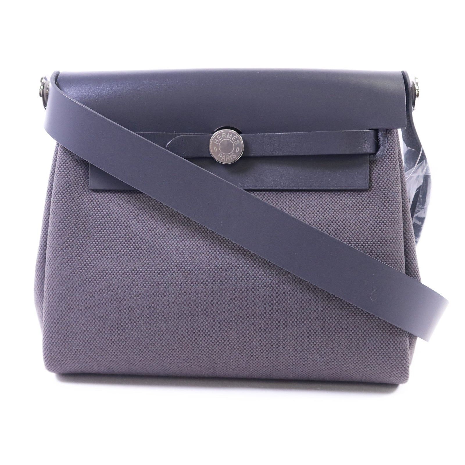 HERMES Toile H帆布Mini Herbag銀扣肩背袋Ardoise
