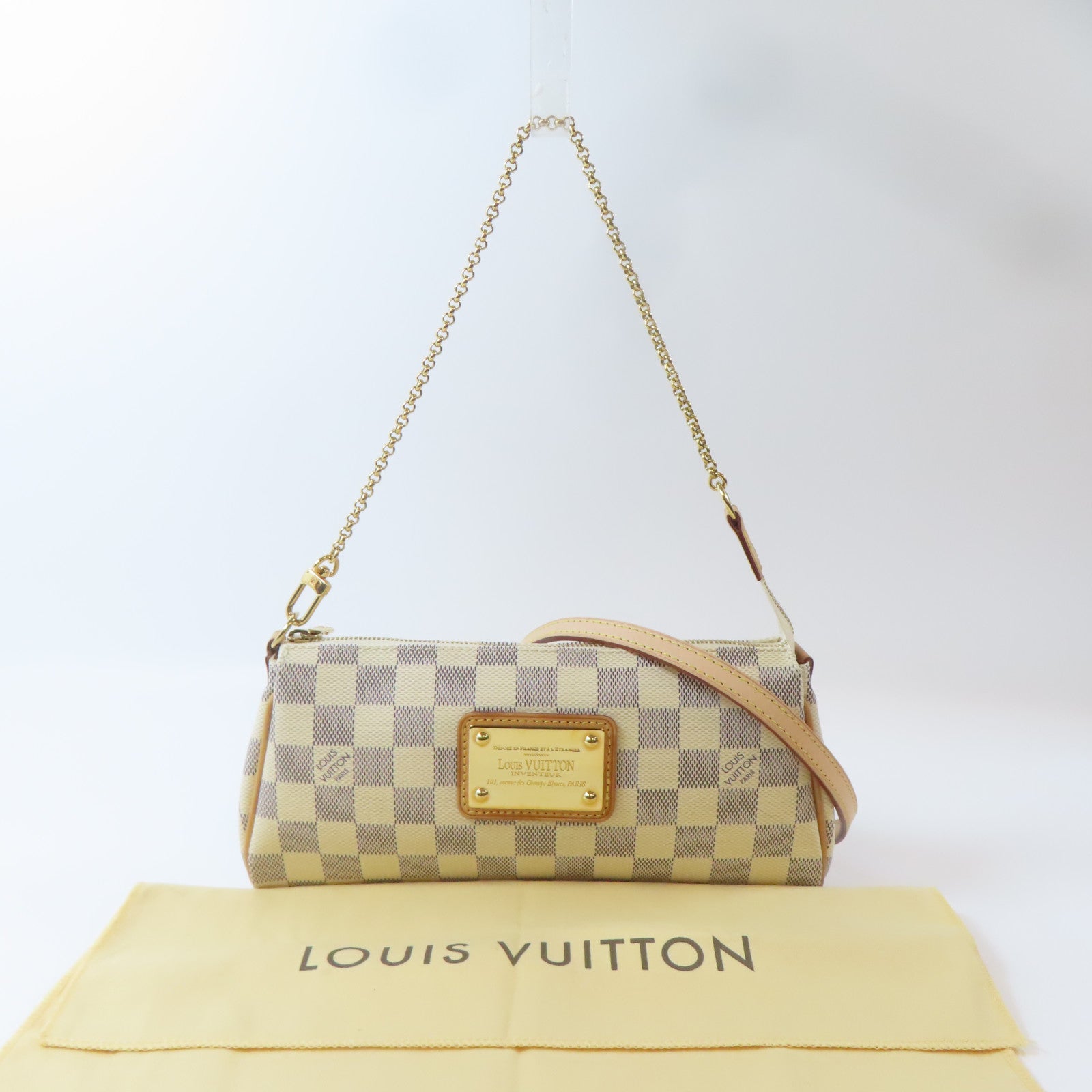 LOUIS VUITTON Damier Azur Eva金扣手挽肩背兩用袋白色