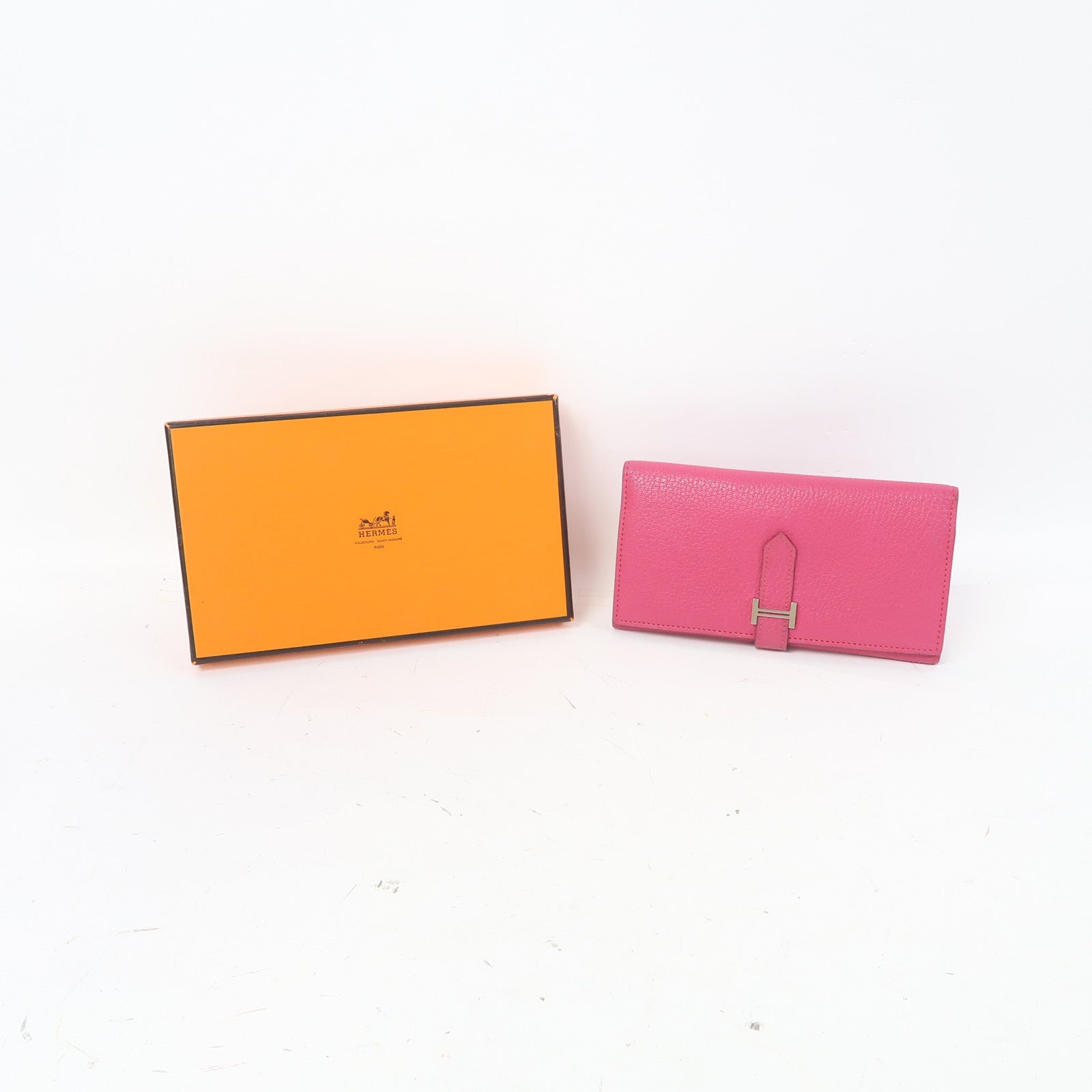 HERMES (PRICE DOWN) PHW Bearn Long Wallet Chevre Leather Pink