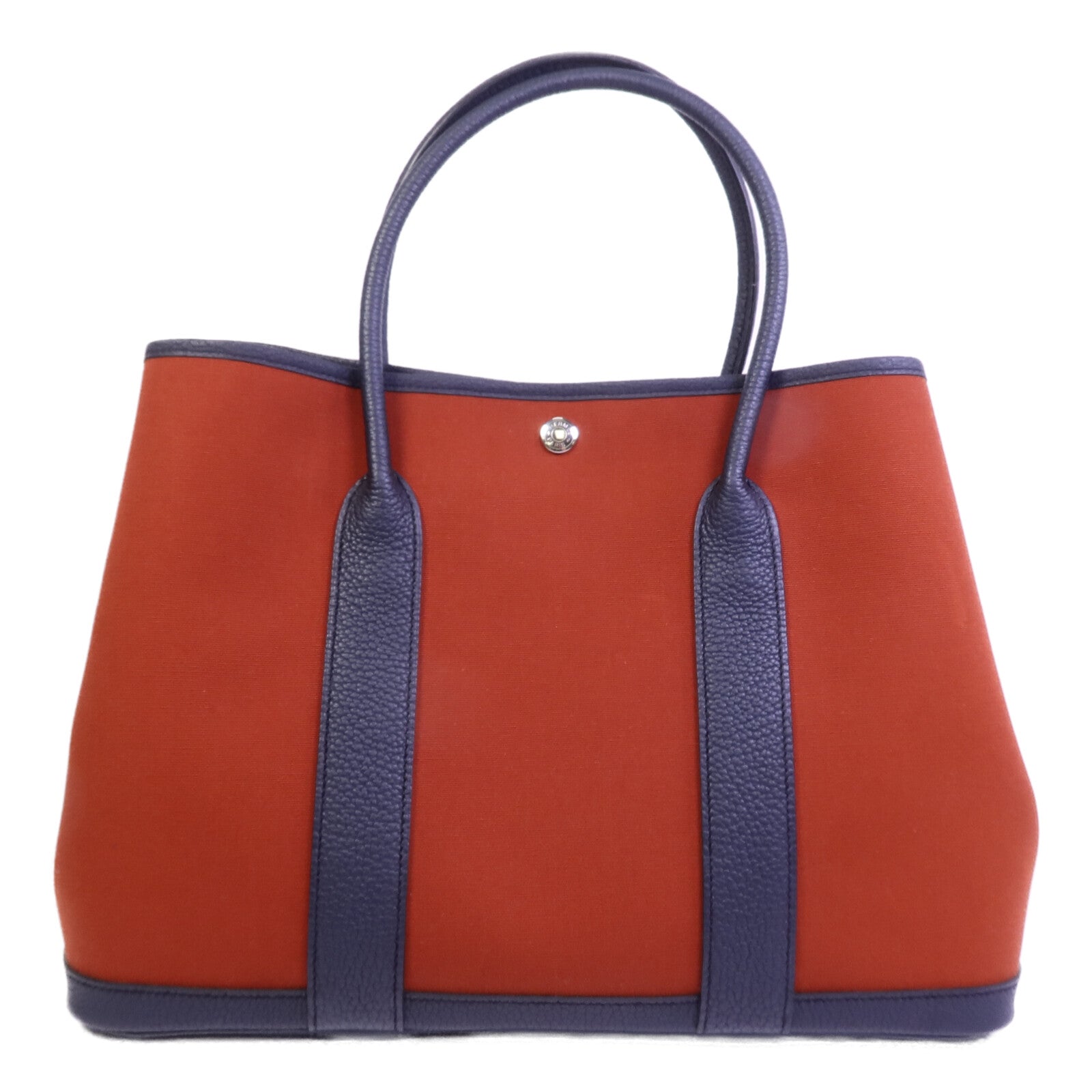 HERMES 帆布/Negonda皮革Garden Party PM手挽袋Cuivre/Bleu Indigo