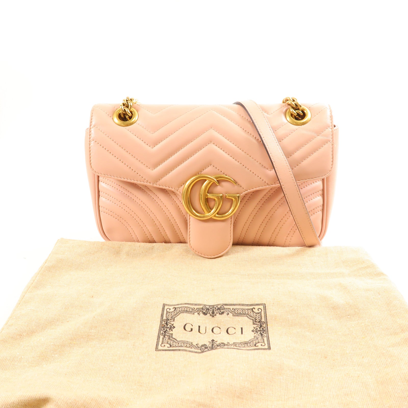 GUCCI 牛皮皮革GG Marmont金扣鏈帶肩背袋