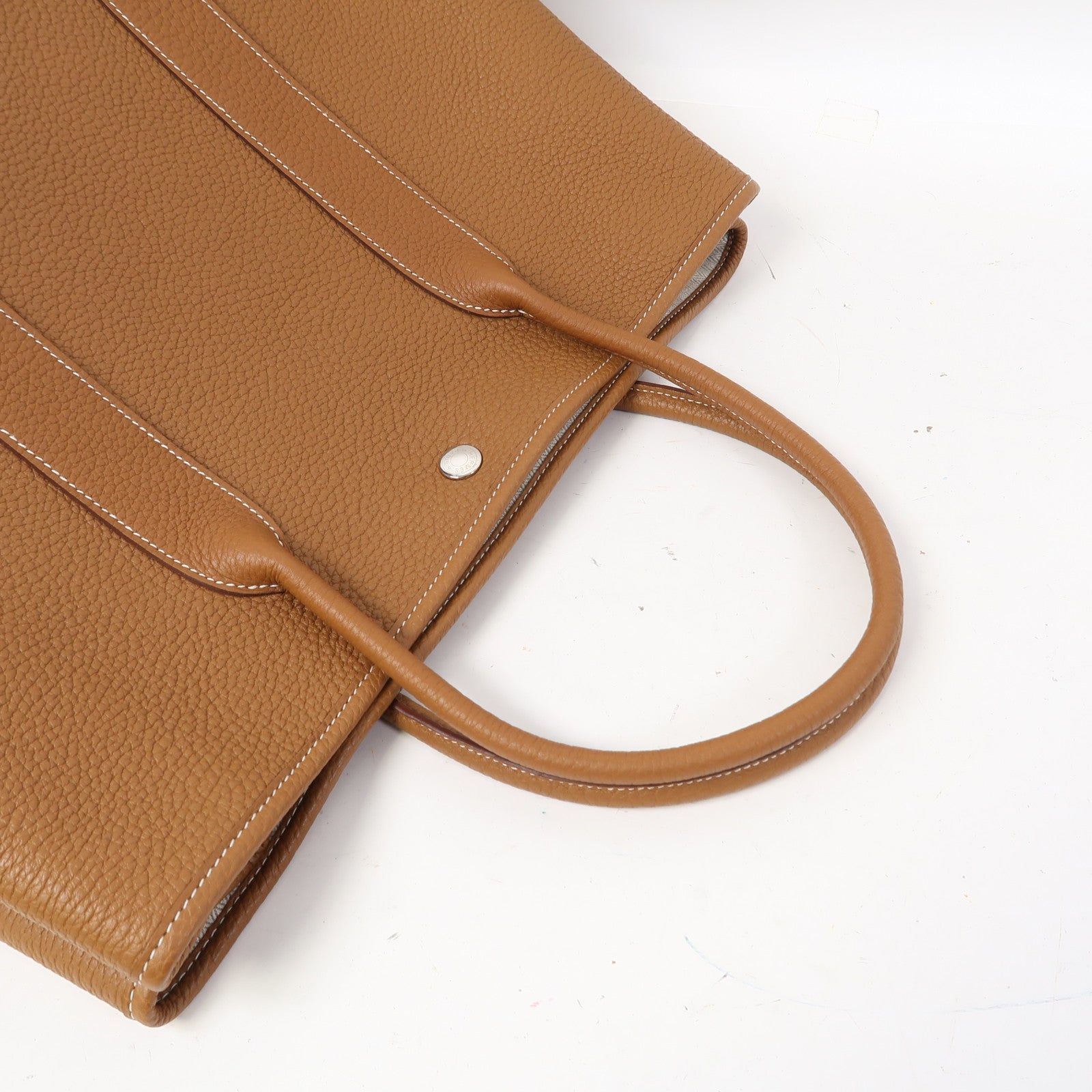 HERMES Negonda皮革GardenParty PM銀扣手挽袋金色