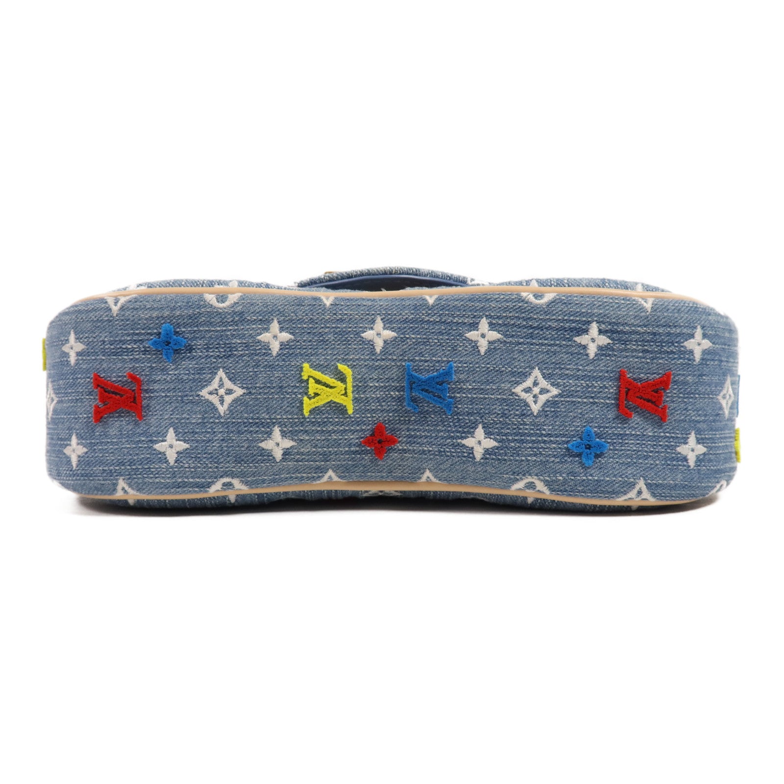 LOUIS VUITTON Monogram Embroidered Quilted Denim New Wave Chain Bag金扣手挽肩背兩用袋