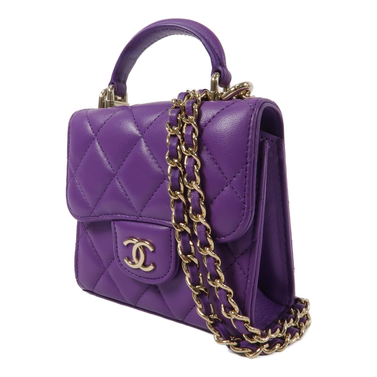 CHANEL 羊皮皮革Mini Top Handle Flap Bag鏈帶肩背袋