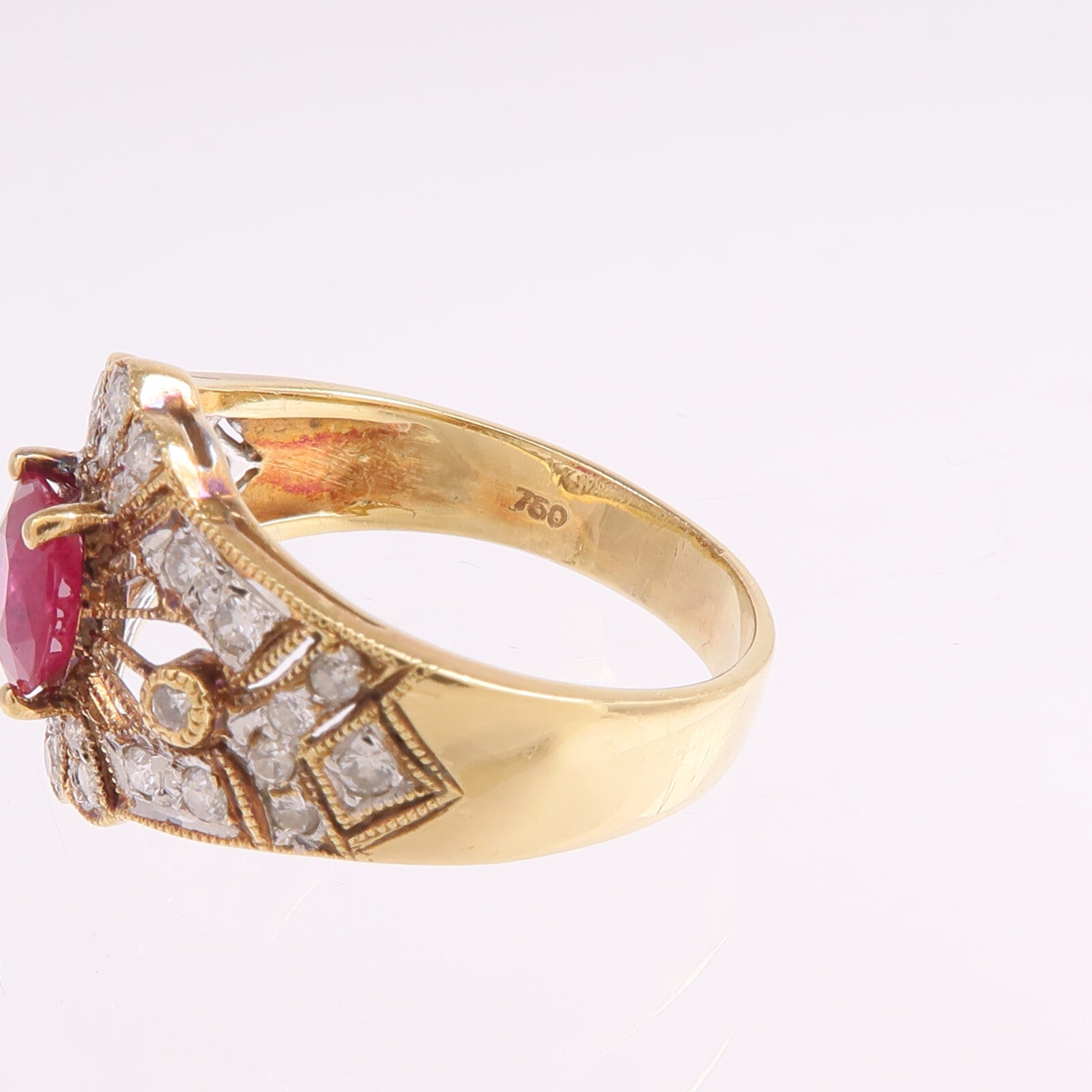 JEWELRY 18K白金/黃金Ruby Diamond Ring紅寶石/鑽石戒指US#5.25