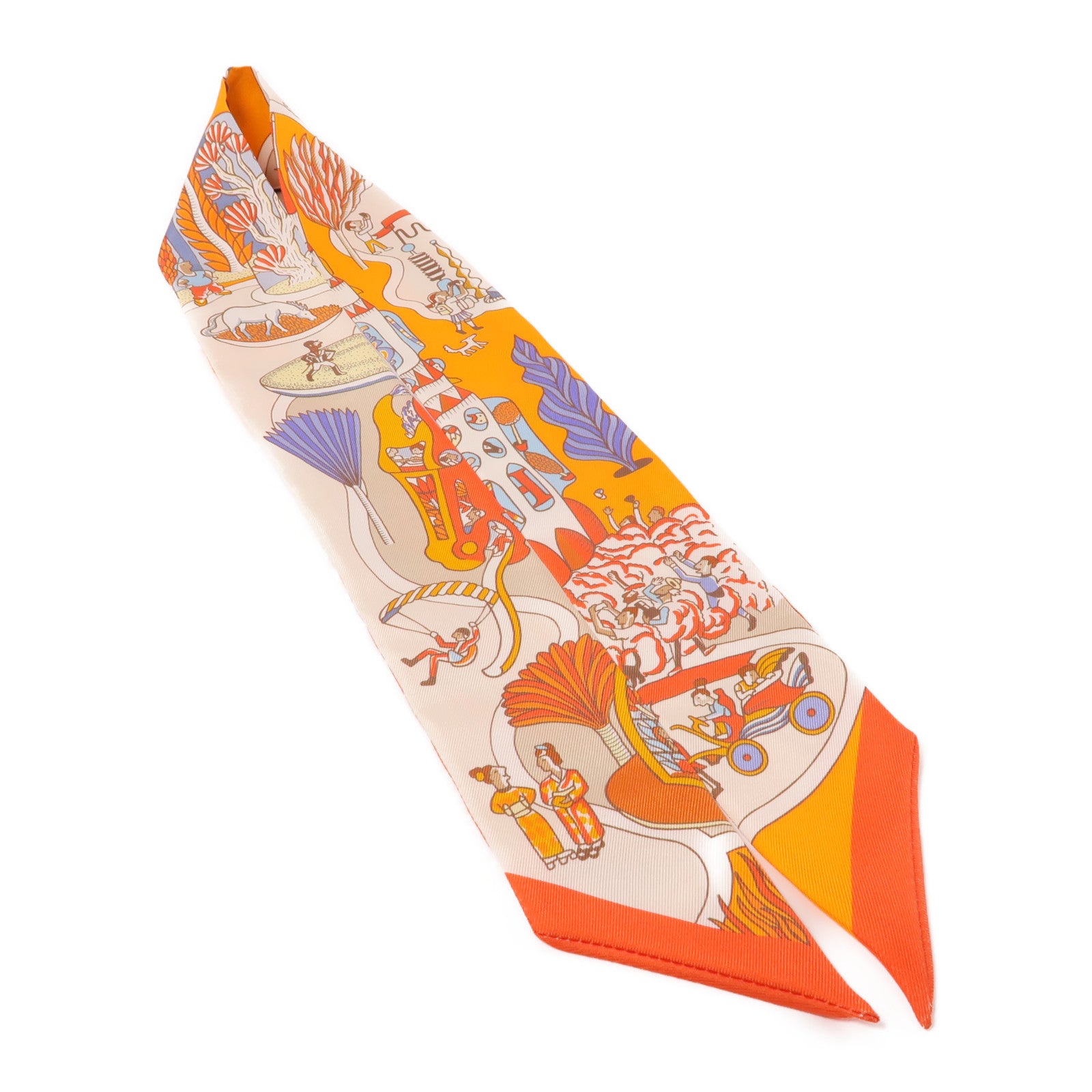 HERMES 絲質Twilly絲巾橙色