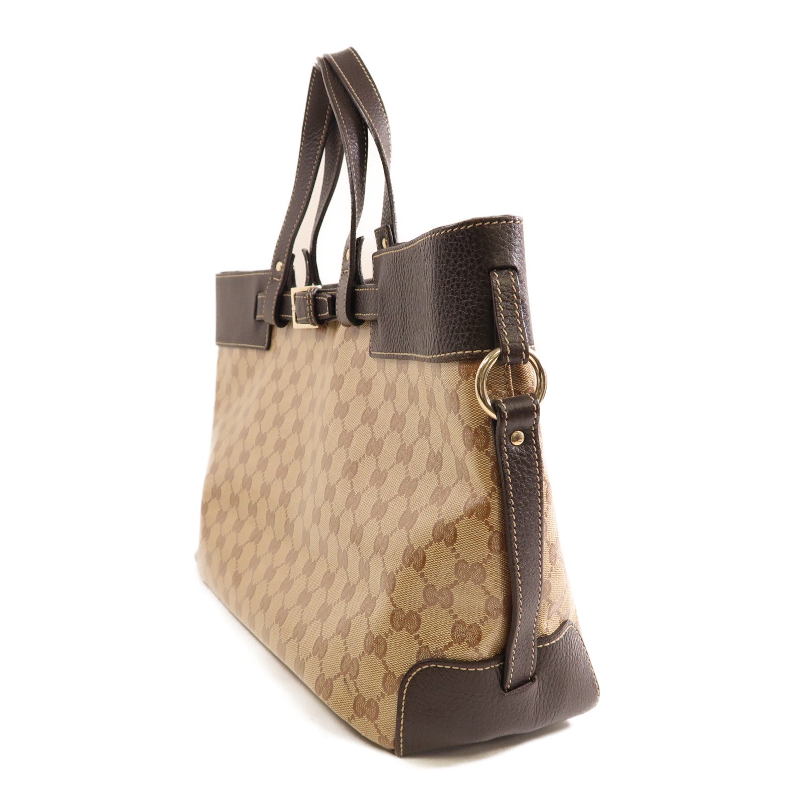 GUCCI 塗層帆布/皮革Tote Bag銀扣手挽肩背兩用袋