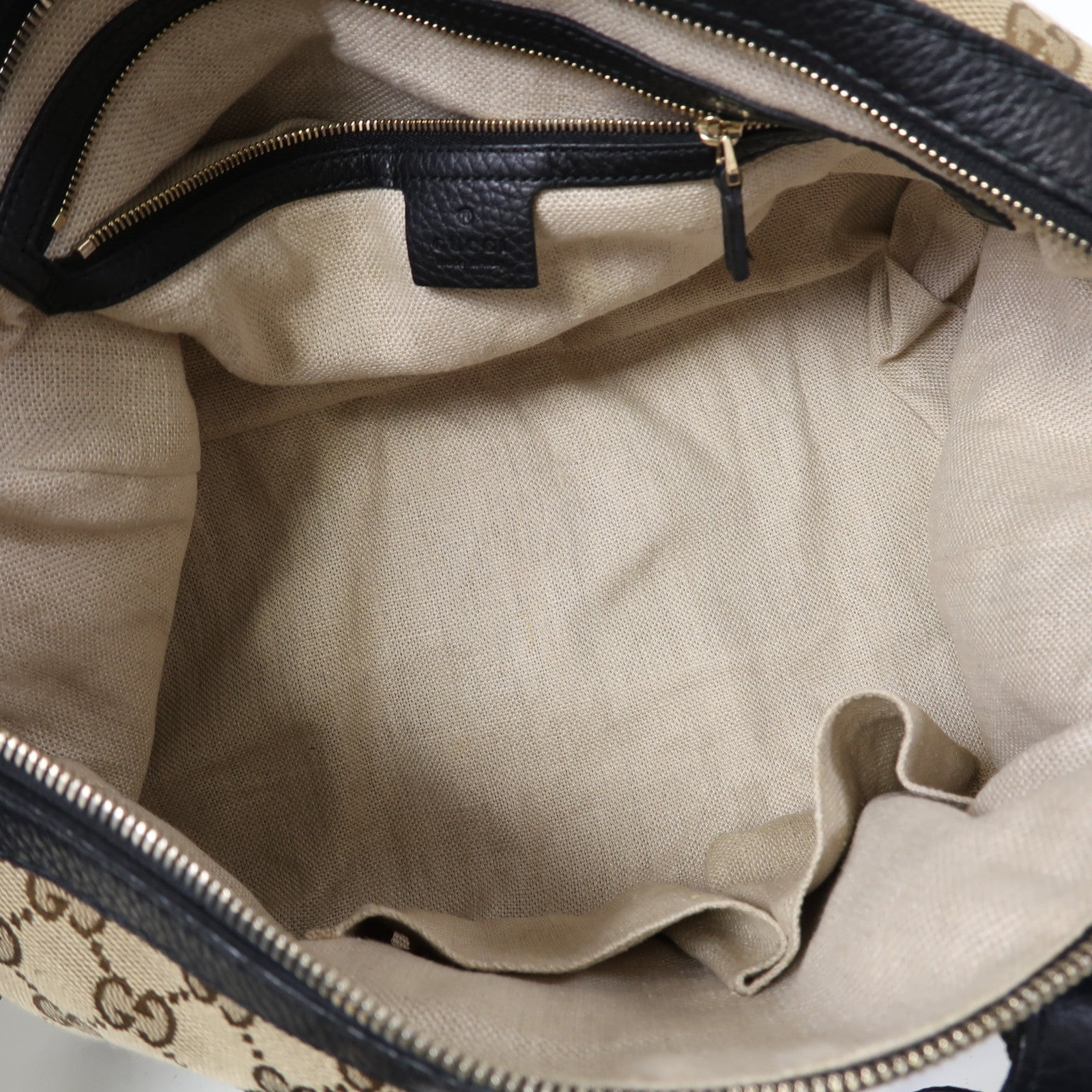 GUCCI 帆布Shoulder Bag金扣手挽肩背兩用袋啡色/黑色