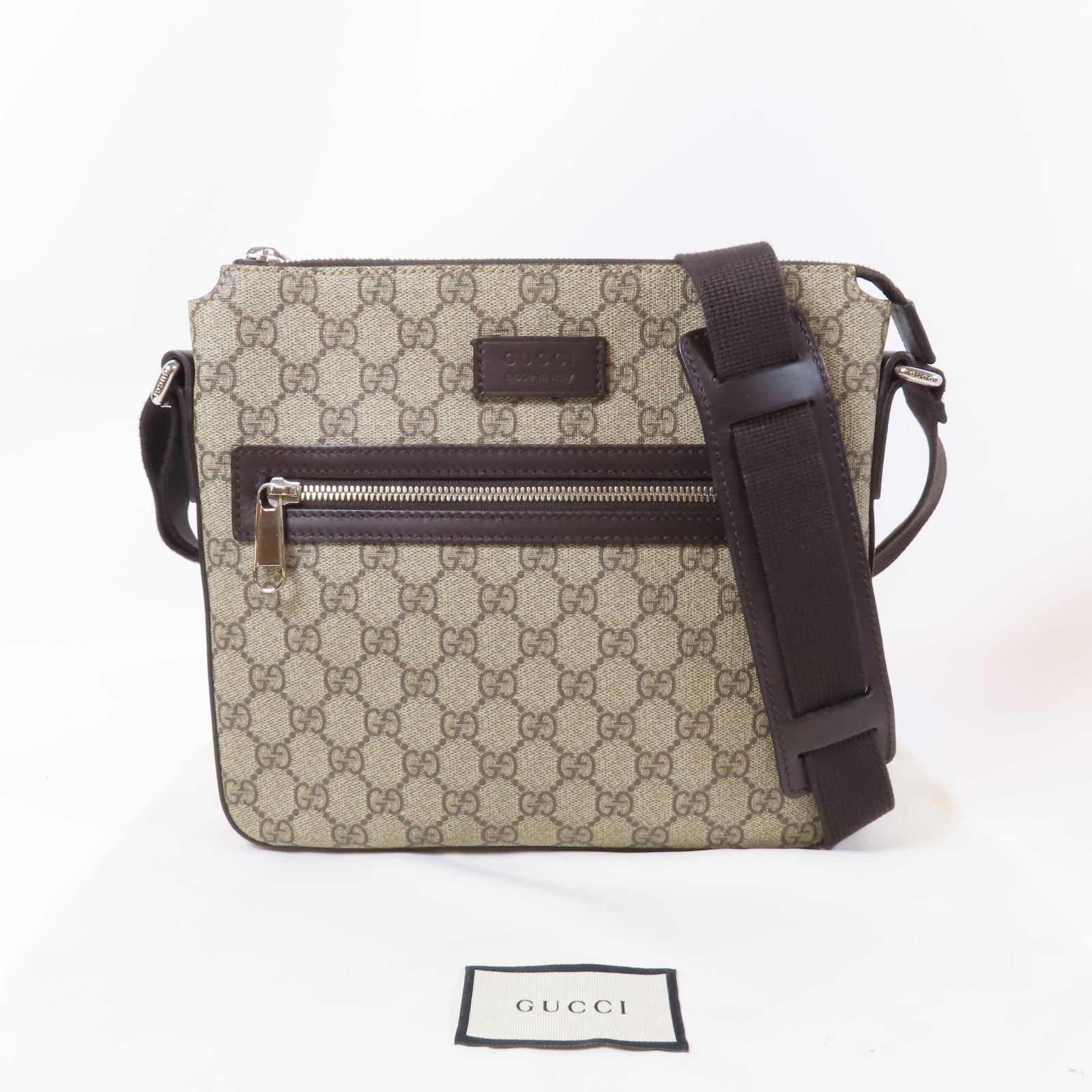 GUCCI 塗層帆布Shoulder Bag銀扣肩背袋啡色