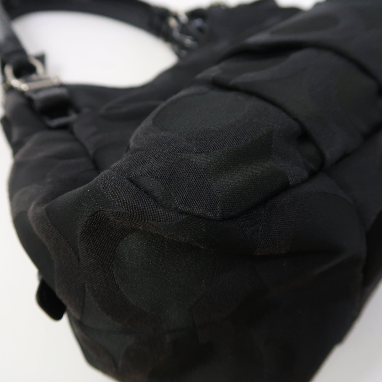 COACH 帆布Shoulder Bag銀扣肩背袋黑色