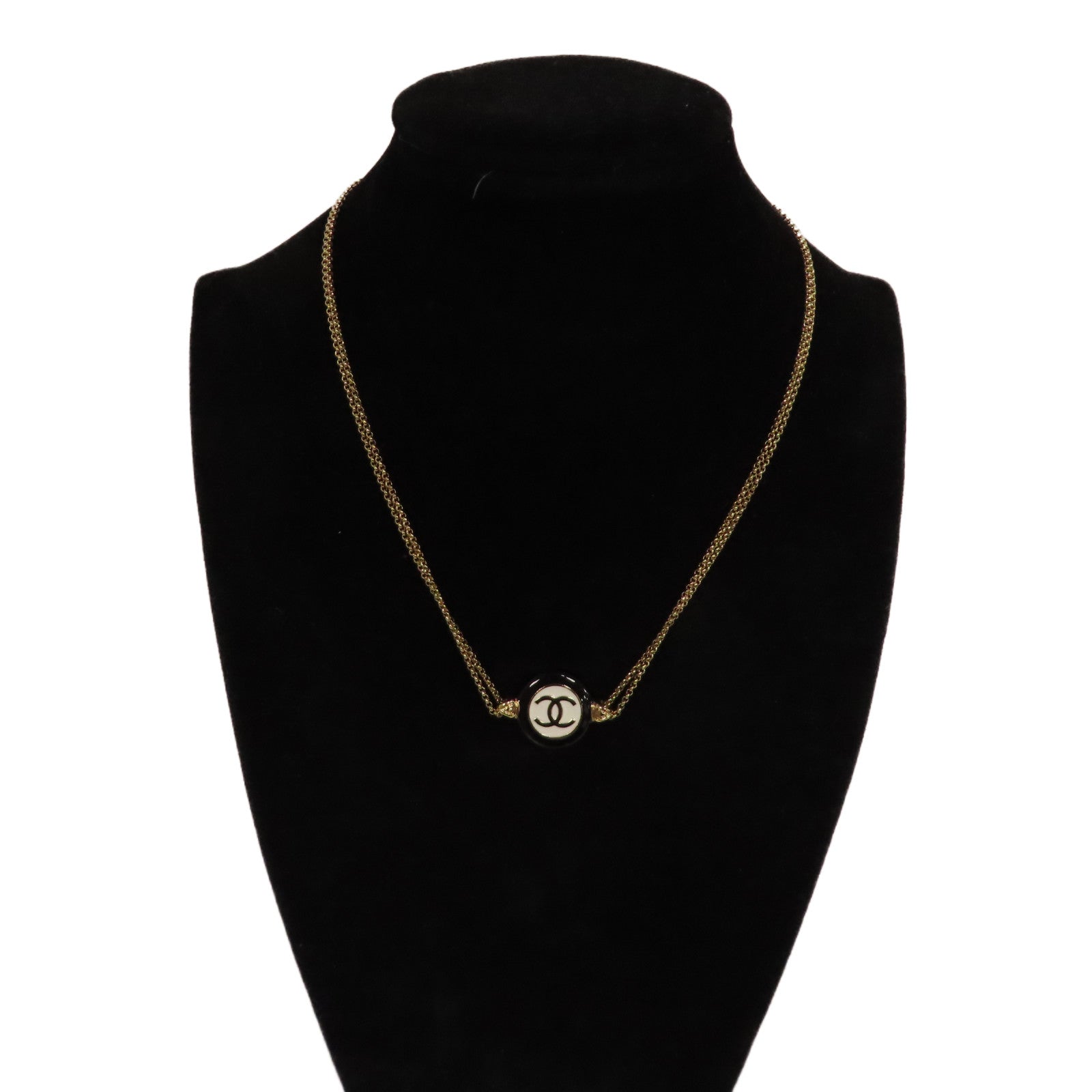CHANEL 金屬/PVC CC Necklace金扣項鏈黑色/白色