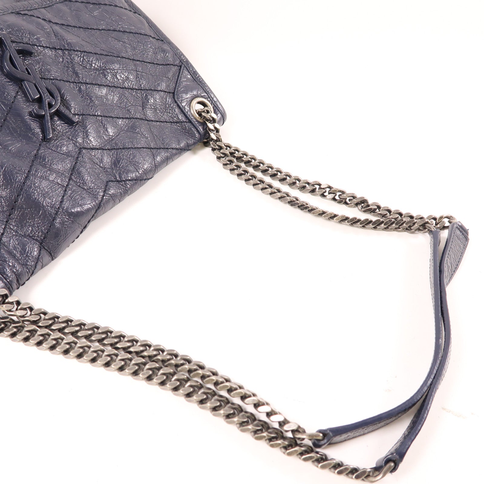 YVES SAINT LAURENT 牛皮皮革Niki銀扣鏈帶肩背袋深藍色