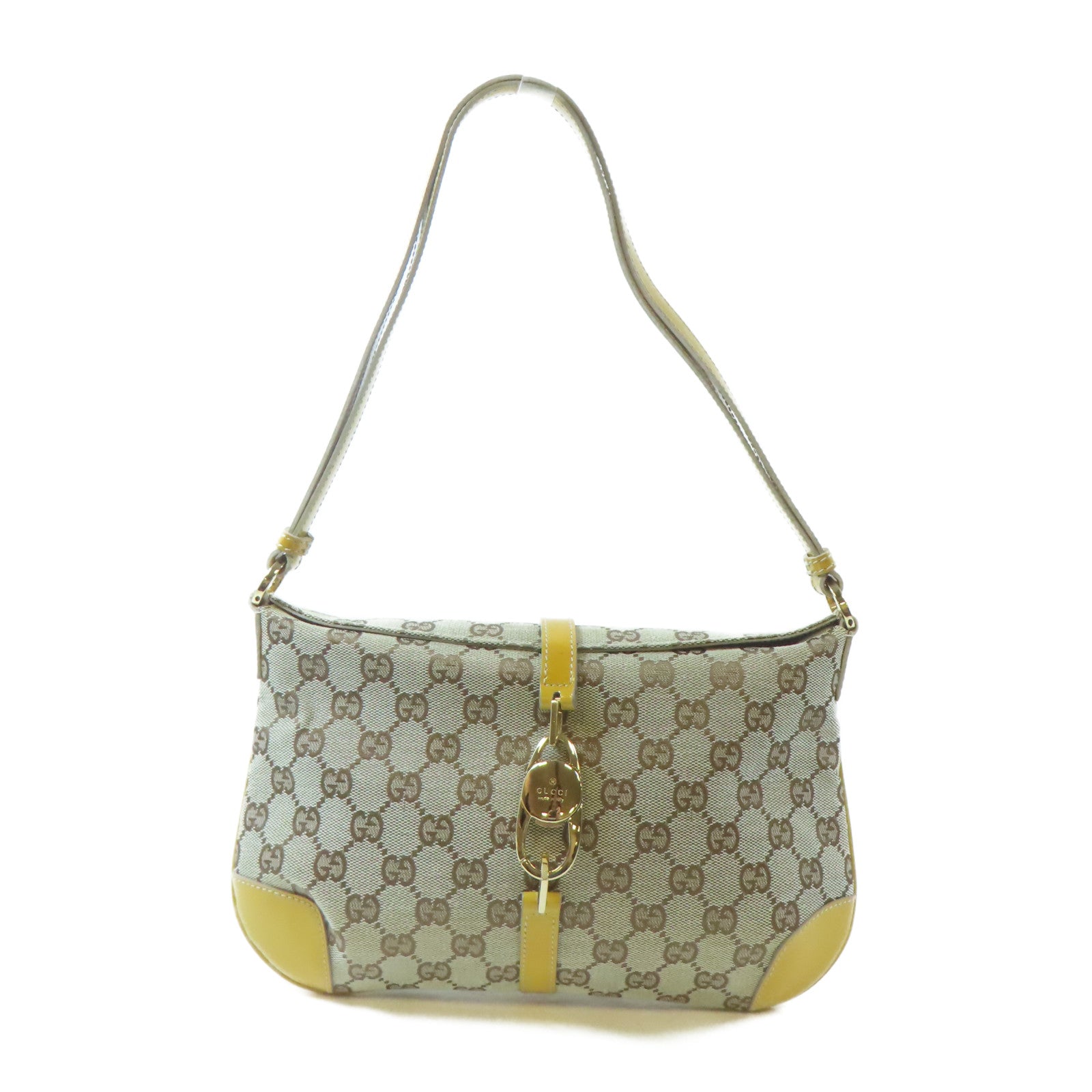 GUCCI 帆布Handbag金扣手挽袋啡色/黃色