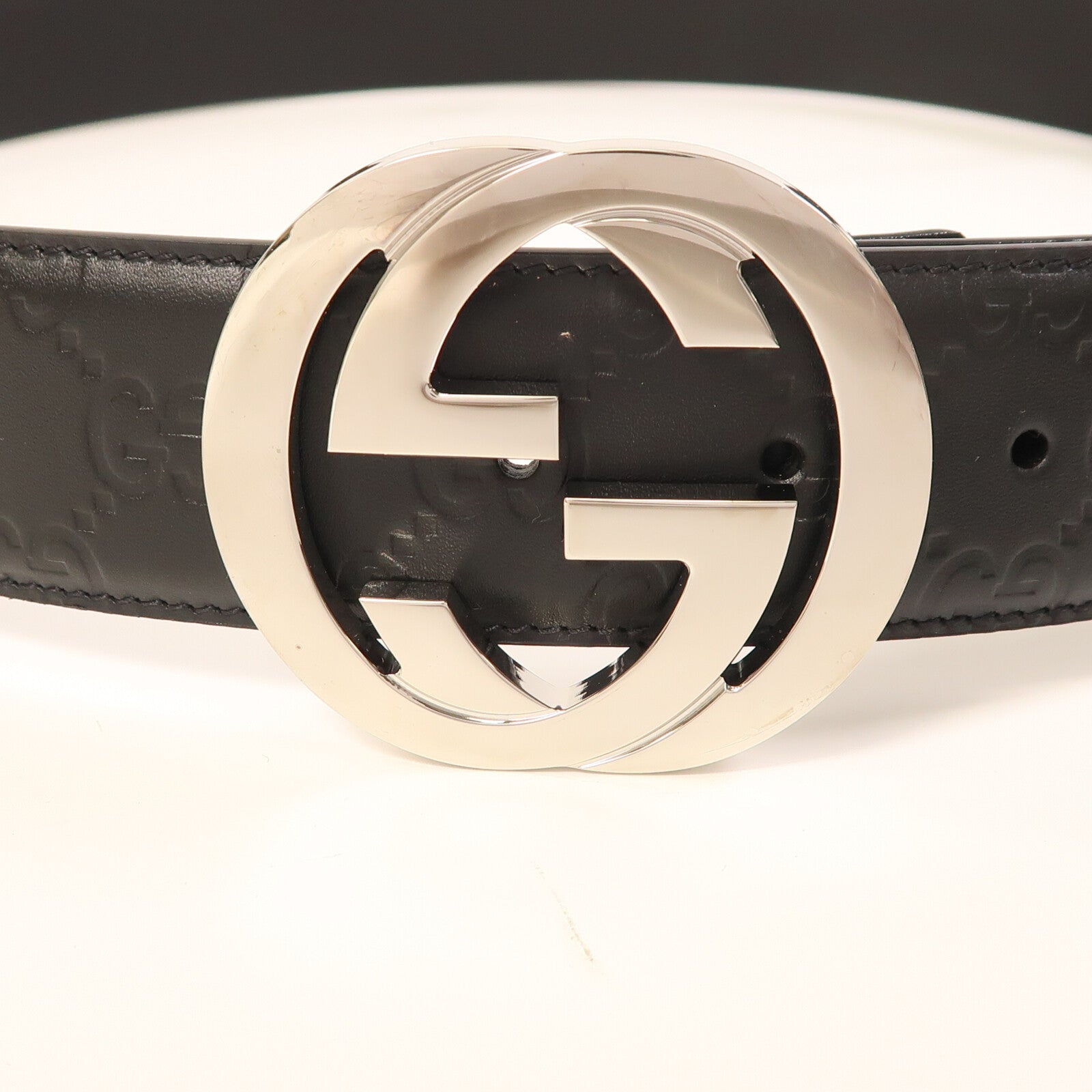 GUCCI 牛皮皮革GG Belt銀扣皮帶