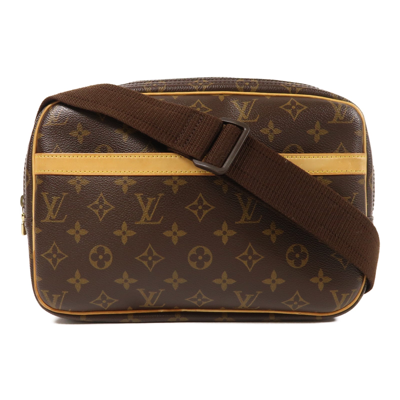 LOUIS VUITTON Monogram Reporter PM金扣肩背袋棕色