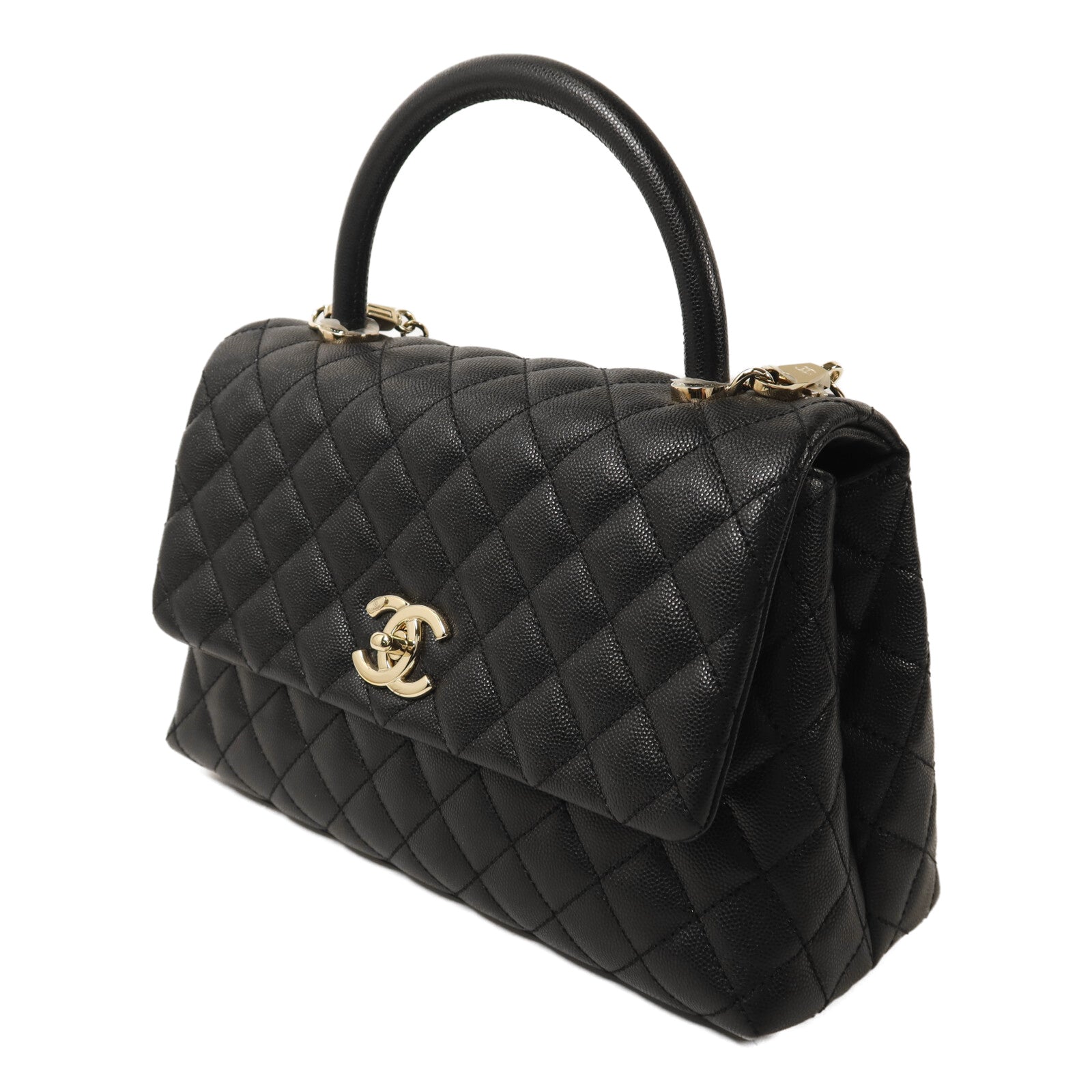 CHANEL 牛皮皮革Coco Handle Medium金扣鏈帶手挽肩背兩用袋