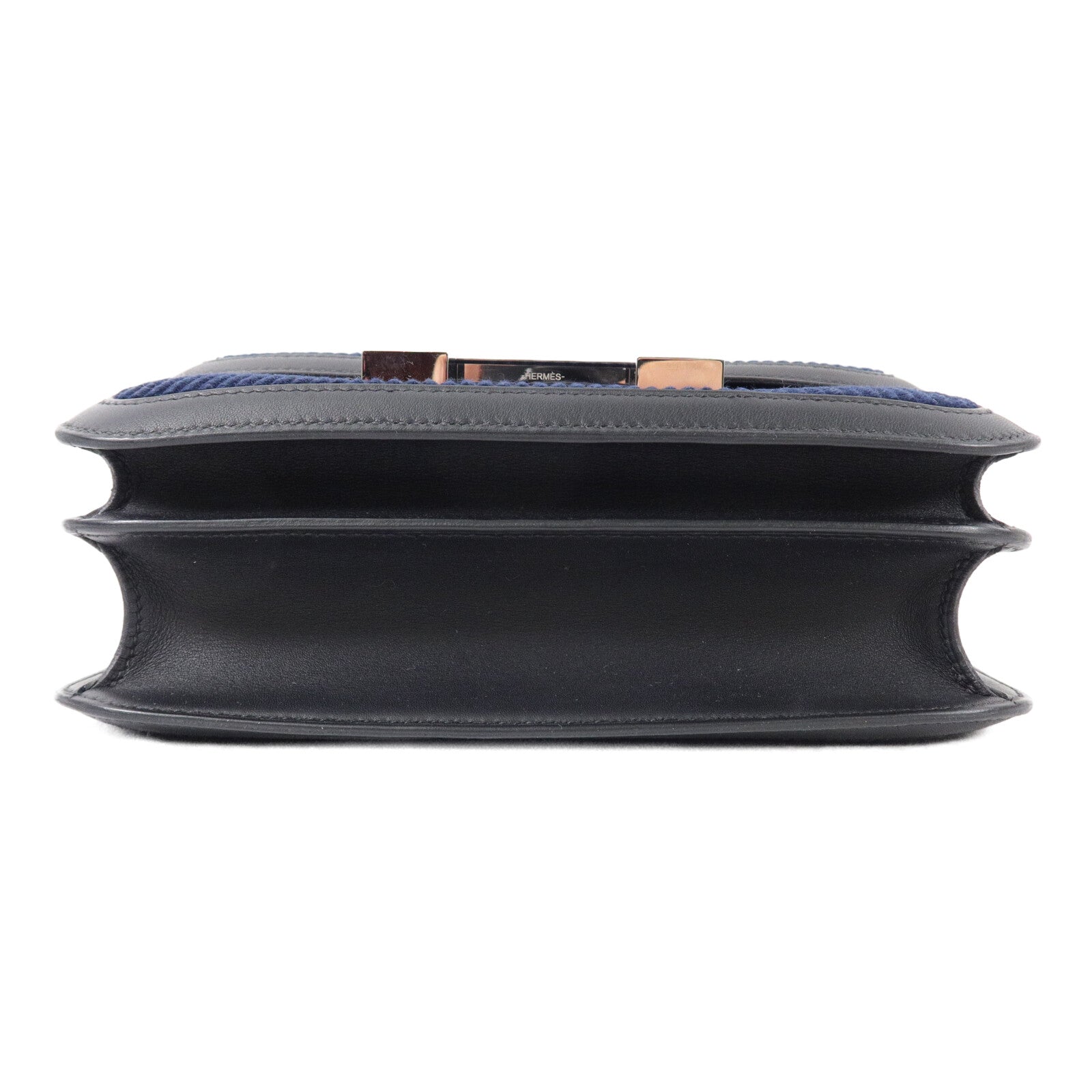 HERMES Velvet-Corduroy/Swif皮革Constance 24肩背袋Bleu Marine/Noir