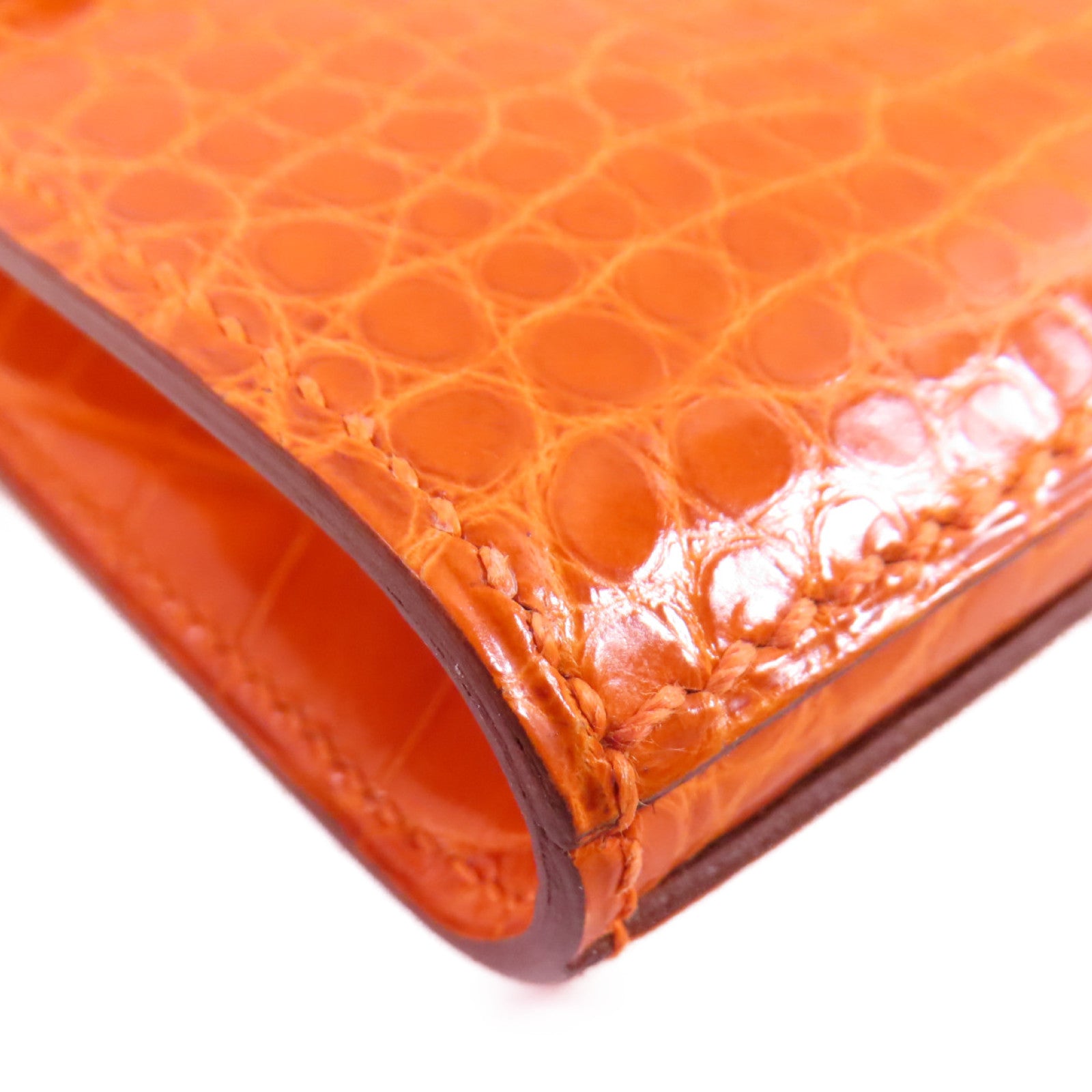 HERMES 鱷魚皮革Kelly Wallet銀扣長錢包93 Orange H/亮橙色
