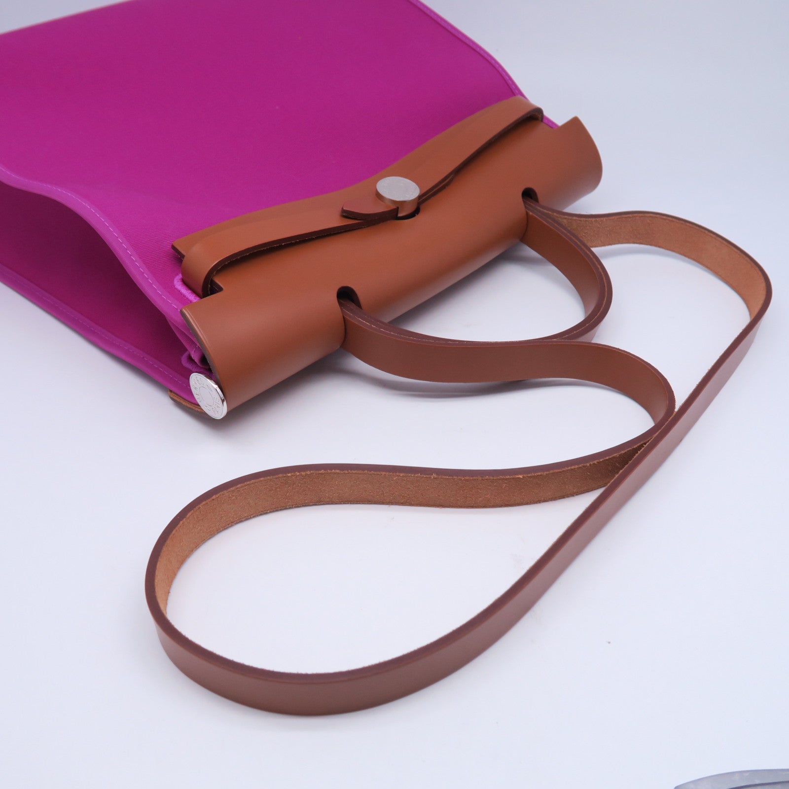 HERMES 【激減優惠】帆布Herbag PM銀扣鏈帶肩背袋紫色