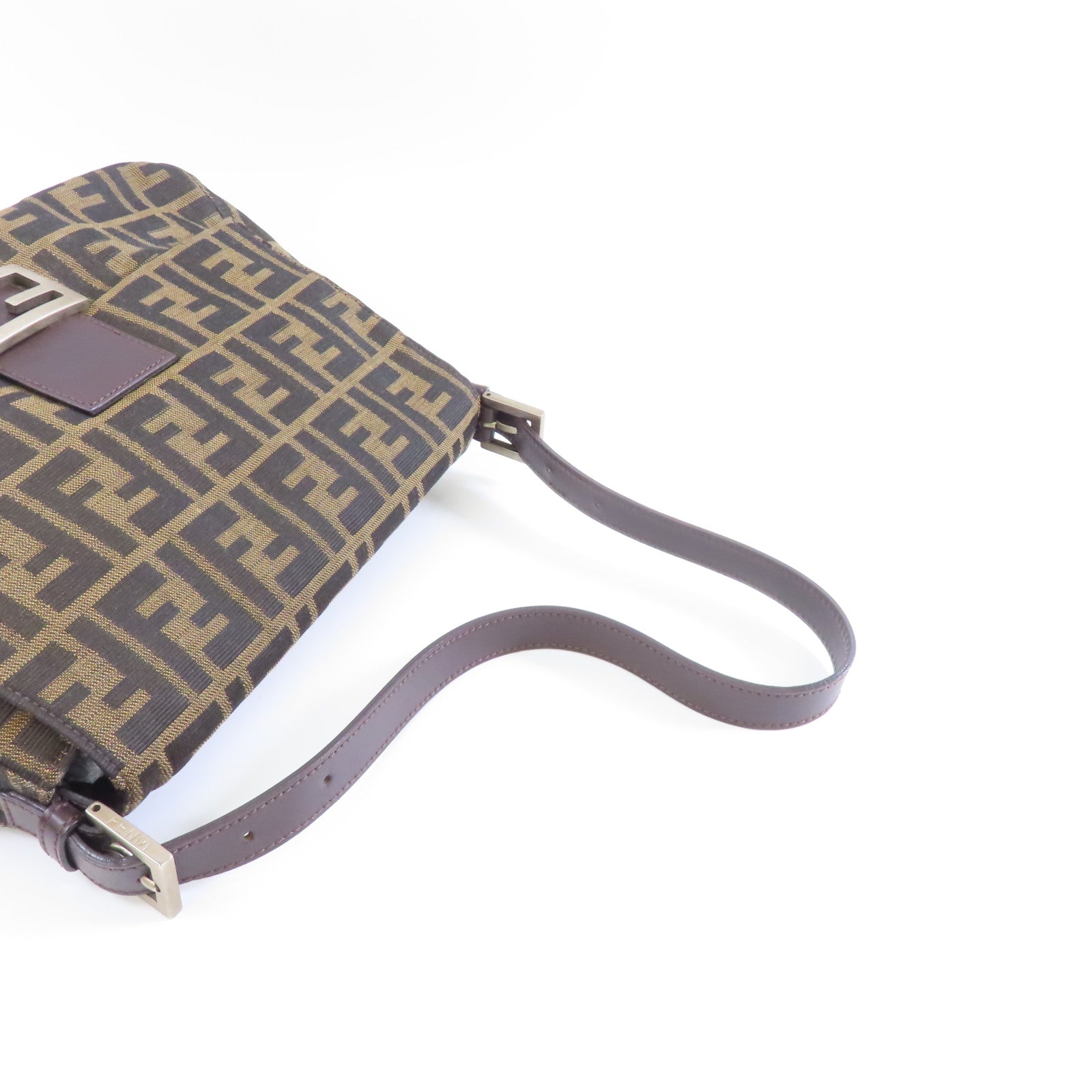 FENDI 帆布Shoulder Bag銀扣肩背袋啡色