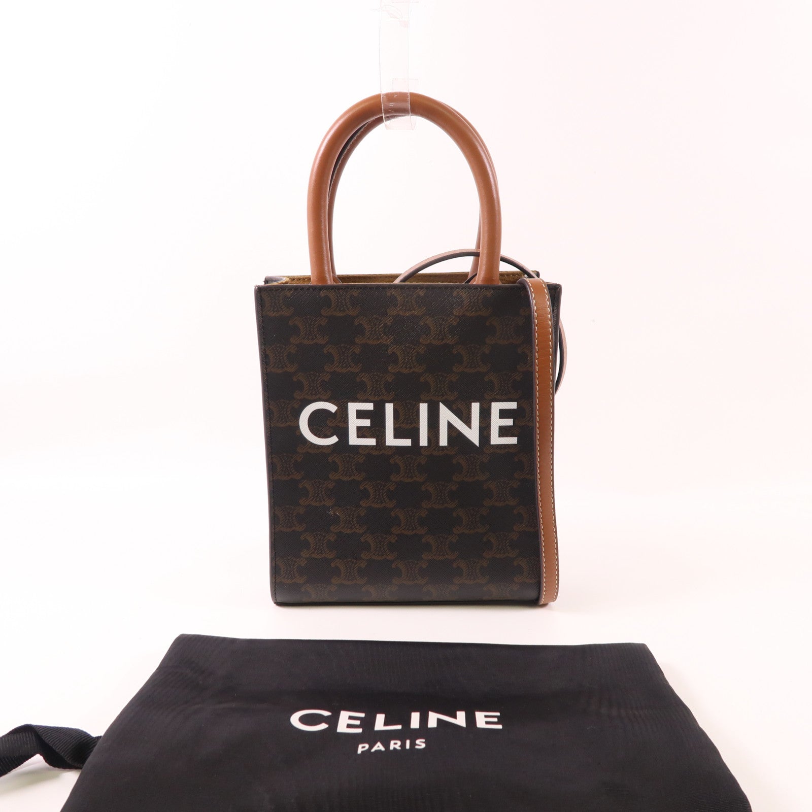 CELINE 塗層帆布Mini Vertical Cabas金扣手挽肩背兩用袋