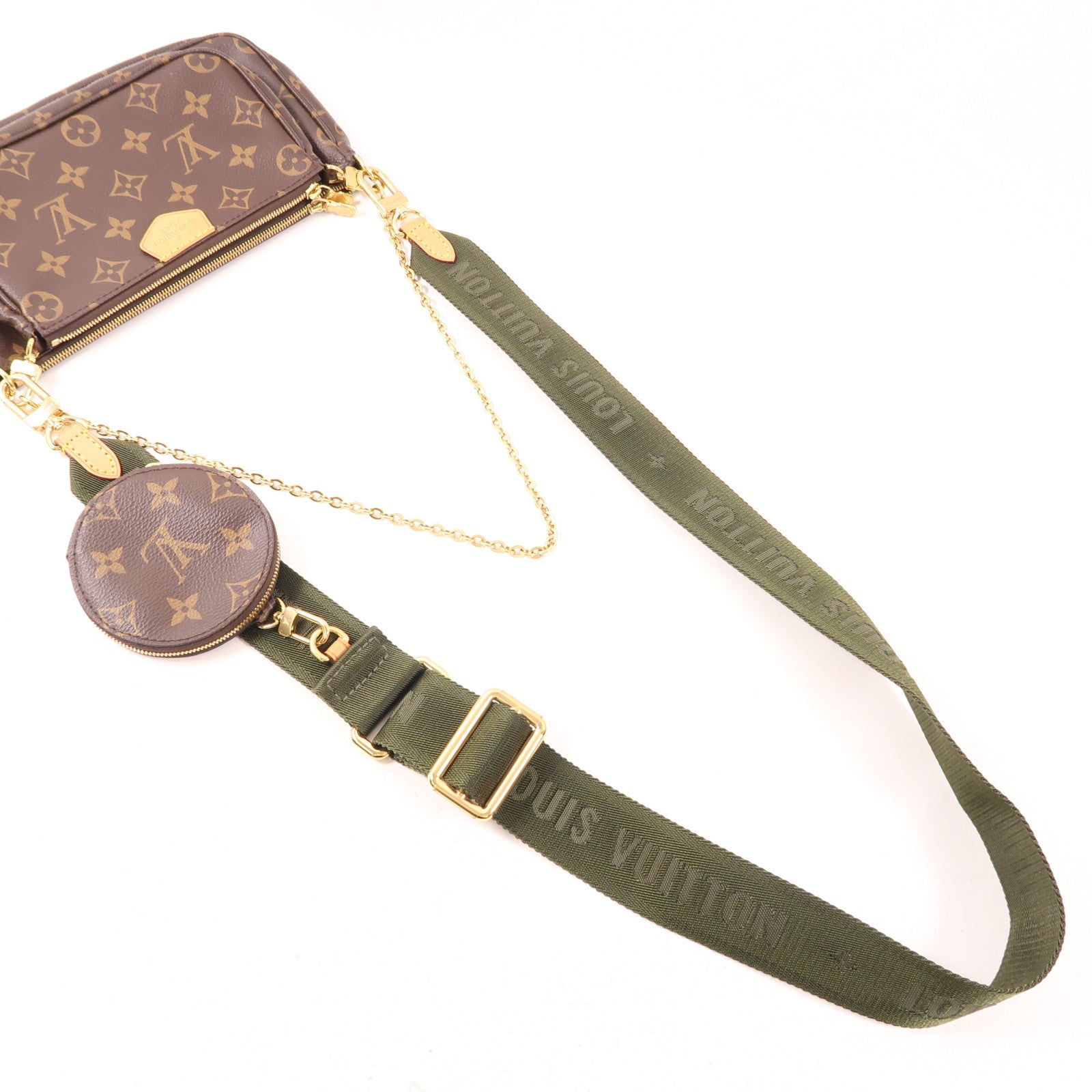 LOUIS VUITTON Monogram Multi Pochette Accessoires金扣肩背袋棕色
