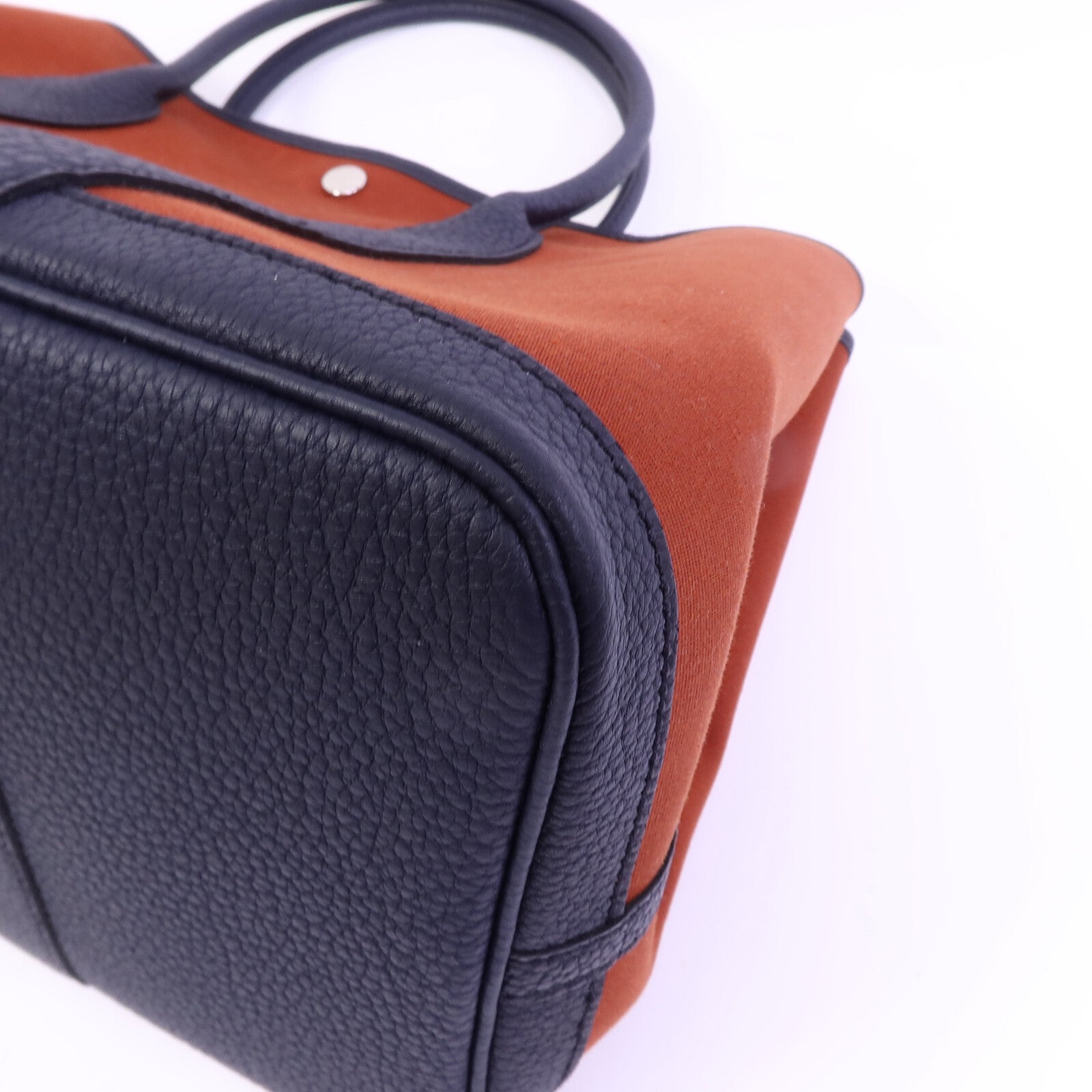 HERMES 帆布/Negonda皮革Garden Party PM手挽袋Cuivre/Bleu Indigo