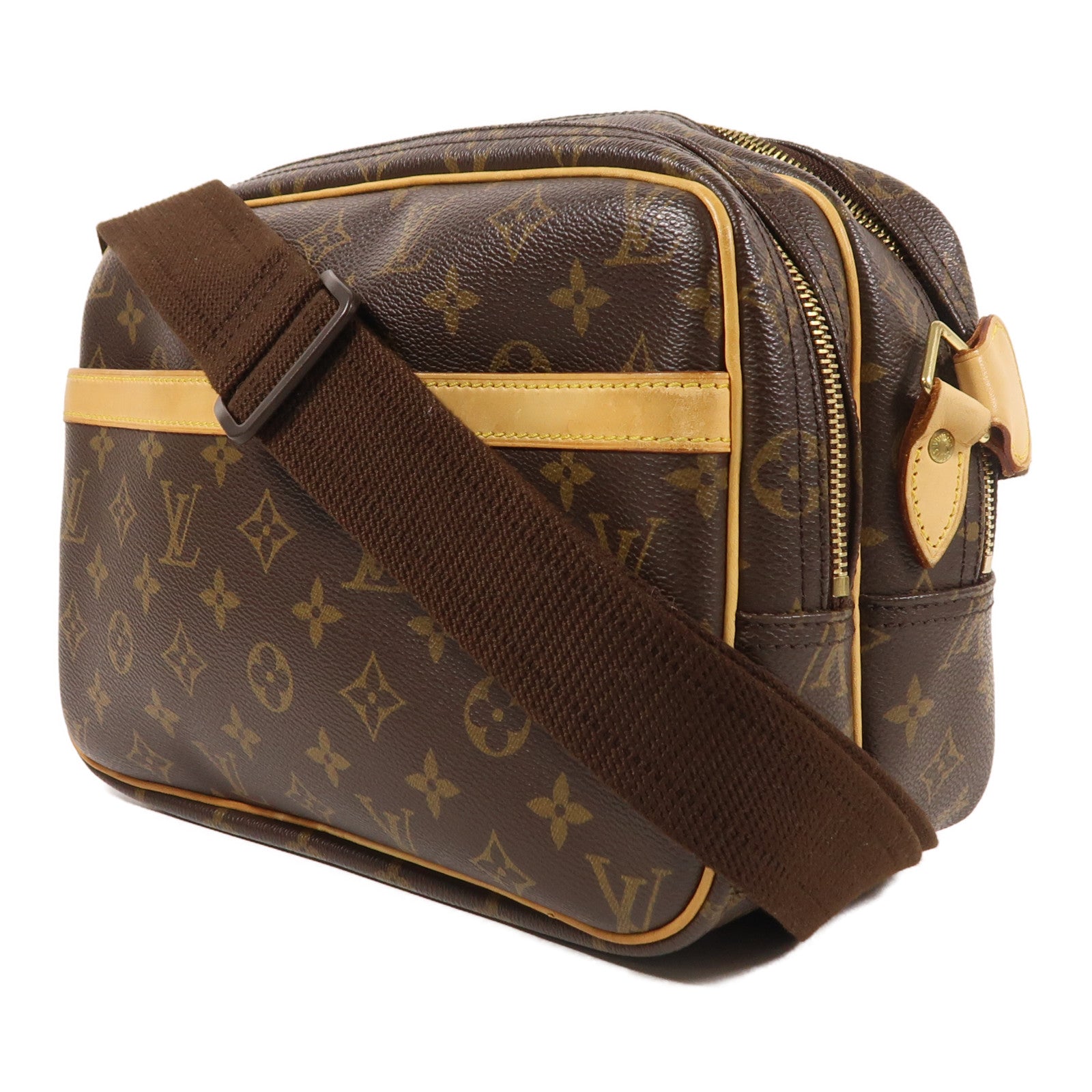 LOUIS VUITTON Monogram Reporter PM金扣肩背袋棕色