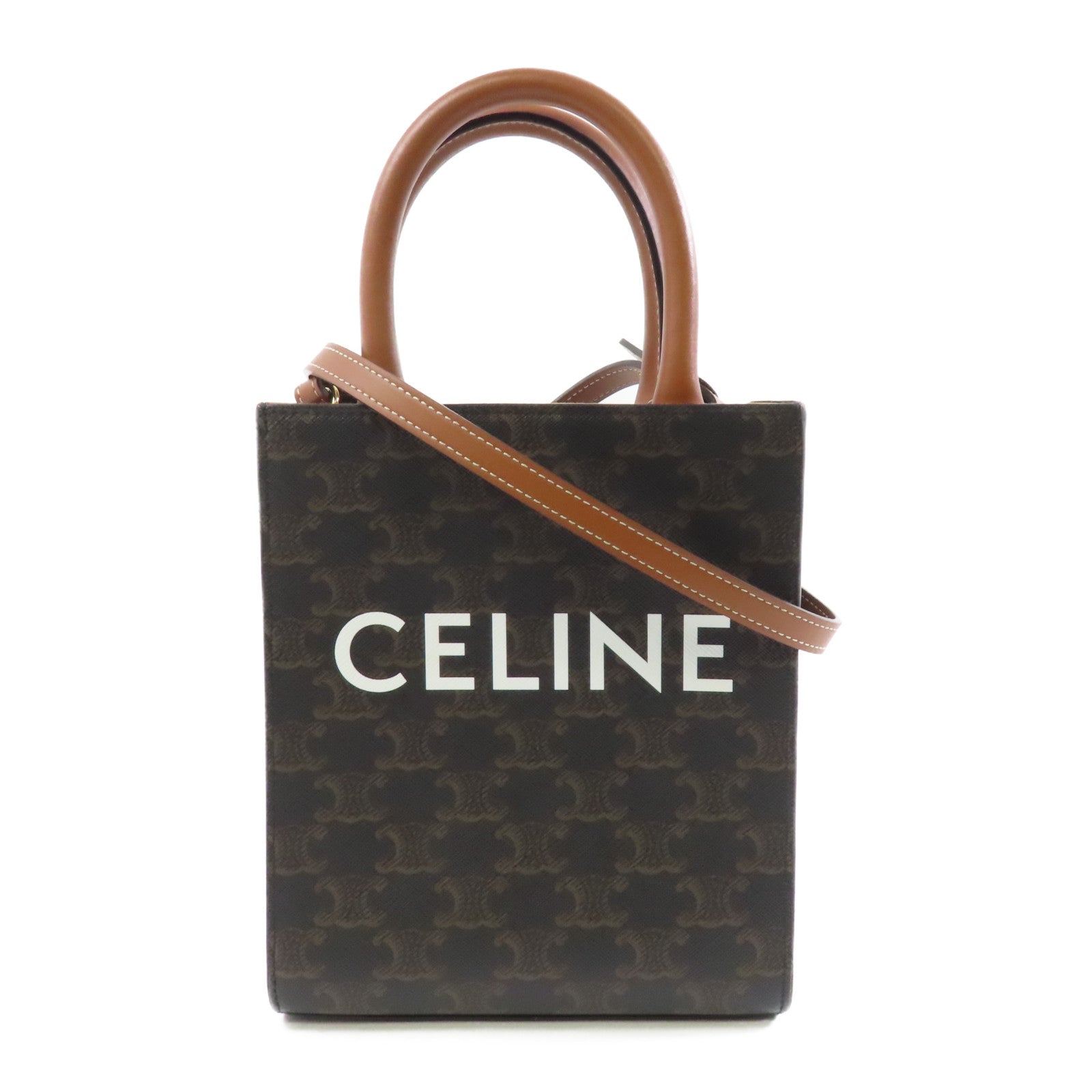 CELINE 塗層帆布Triomphe Cabas金扣手挽肩背兩用袋棕色