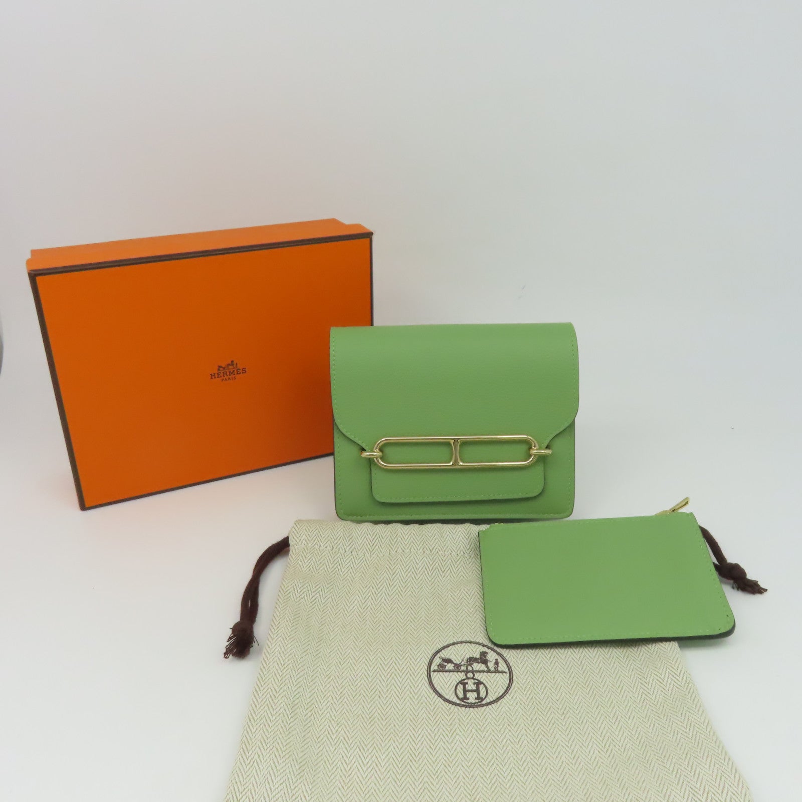 HERMES **【激減優惠】Evercolor皮革Roulis Slim金扣錢包綠色