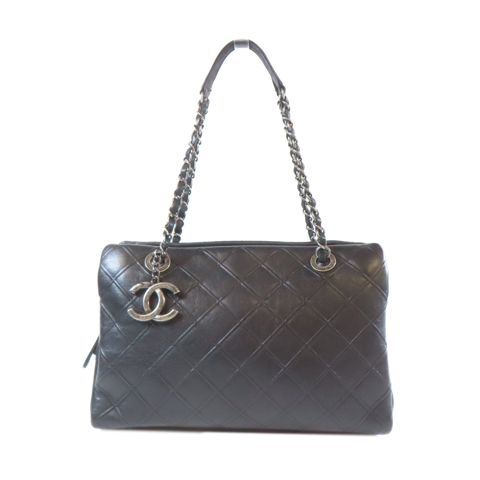 CHANEL 【激減優惠】菱格牛皮皮革Chain Shoulder黑扣鏈帶肩背袋黑色