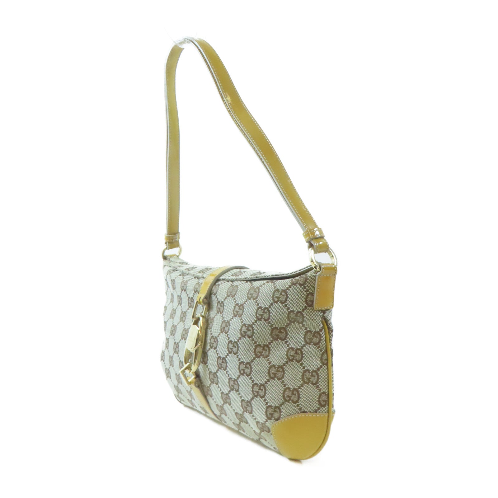 GUCCI 帆布Handbag金扣手挽袋啡色/黃色