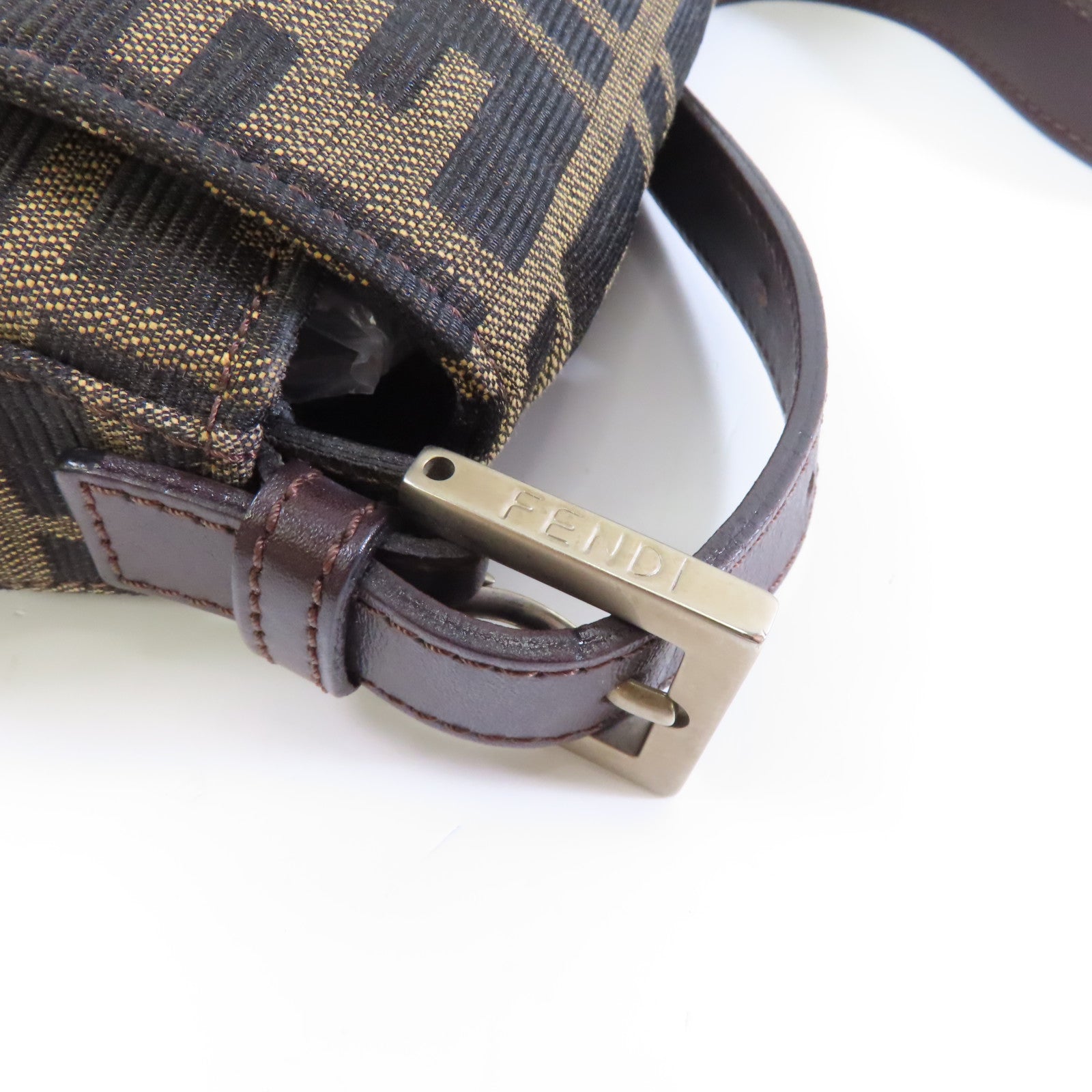 FENDI 帆布Shoulder Bag銀扣肩背袋啡色