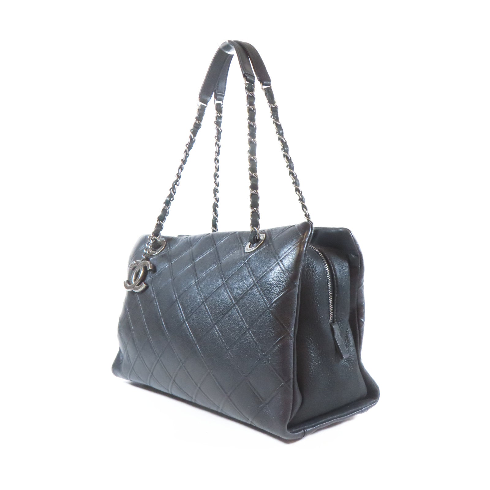CHANEL 【激減優惠】菱格牛皮皮革Chain Shoulder黑扣鏈帶肩背袋黑色