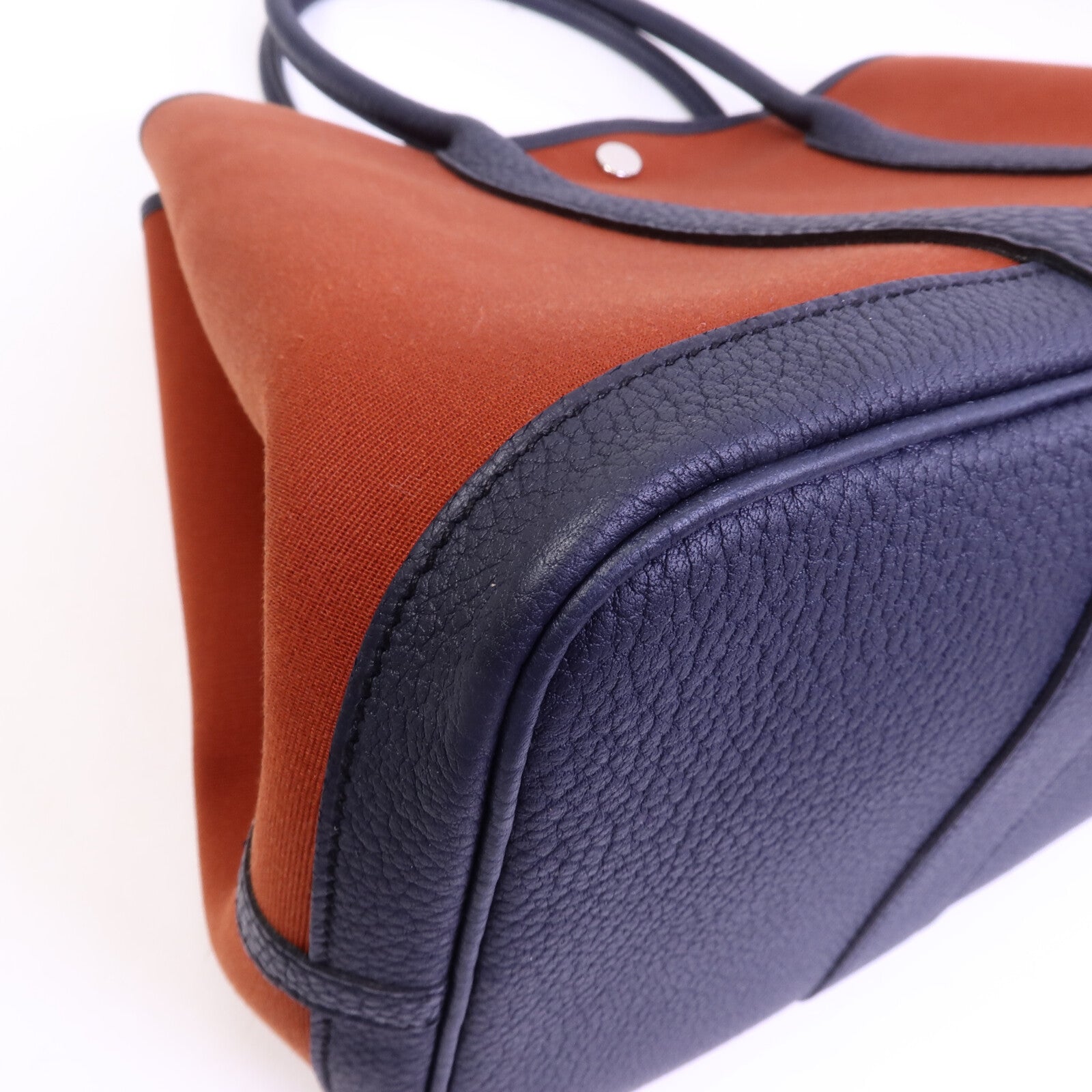 HERMES 帆布/Negonda皮革Garden Party PM手挽袋Cuivre/Bleu Indigo