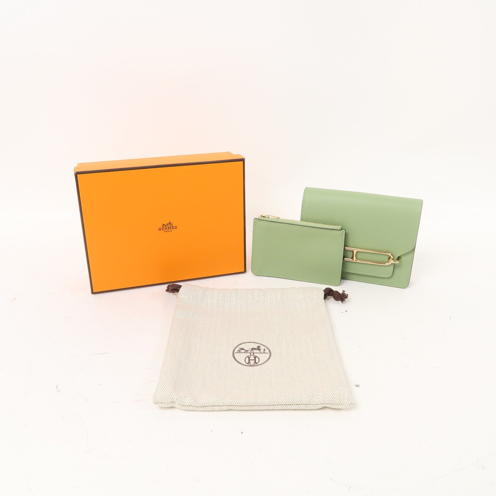HERMES 【激減優惠】Evercolor皮革Roulis Slim金扣錢包Vert Criquet綠色