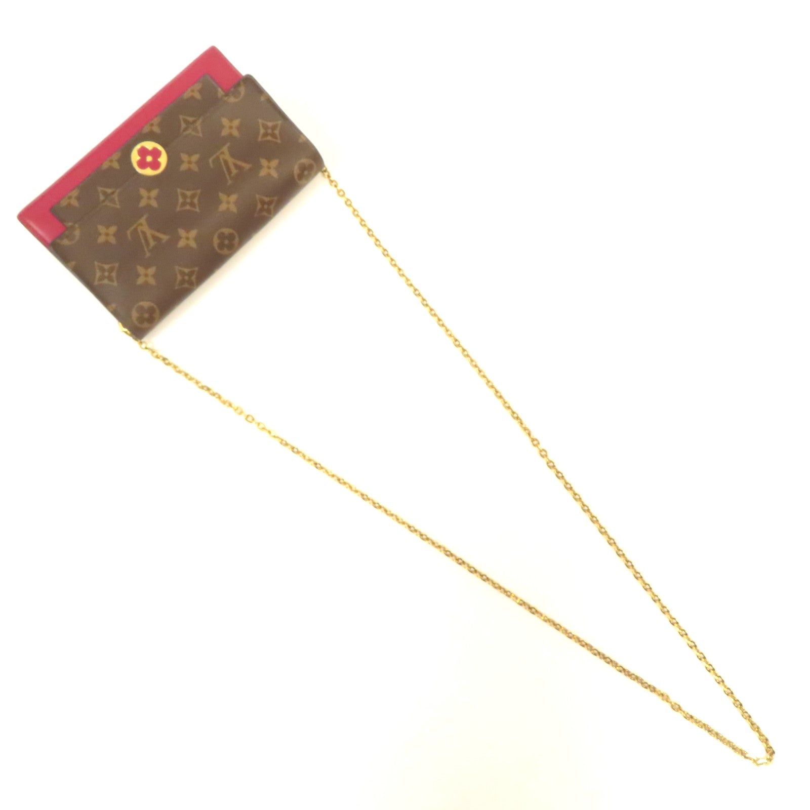 LOUIS VUITTON Monogram Flore金扣鏈帶肩背袋啡色/紅色