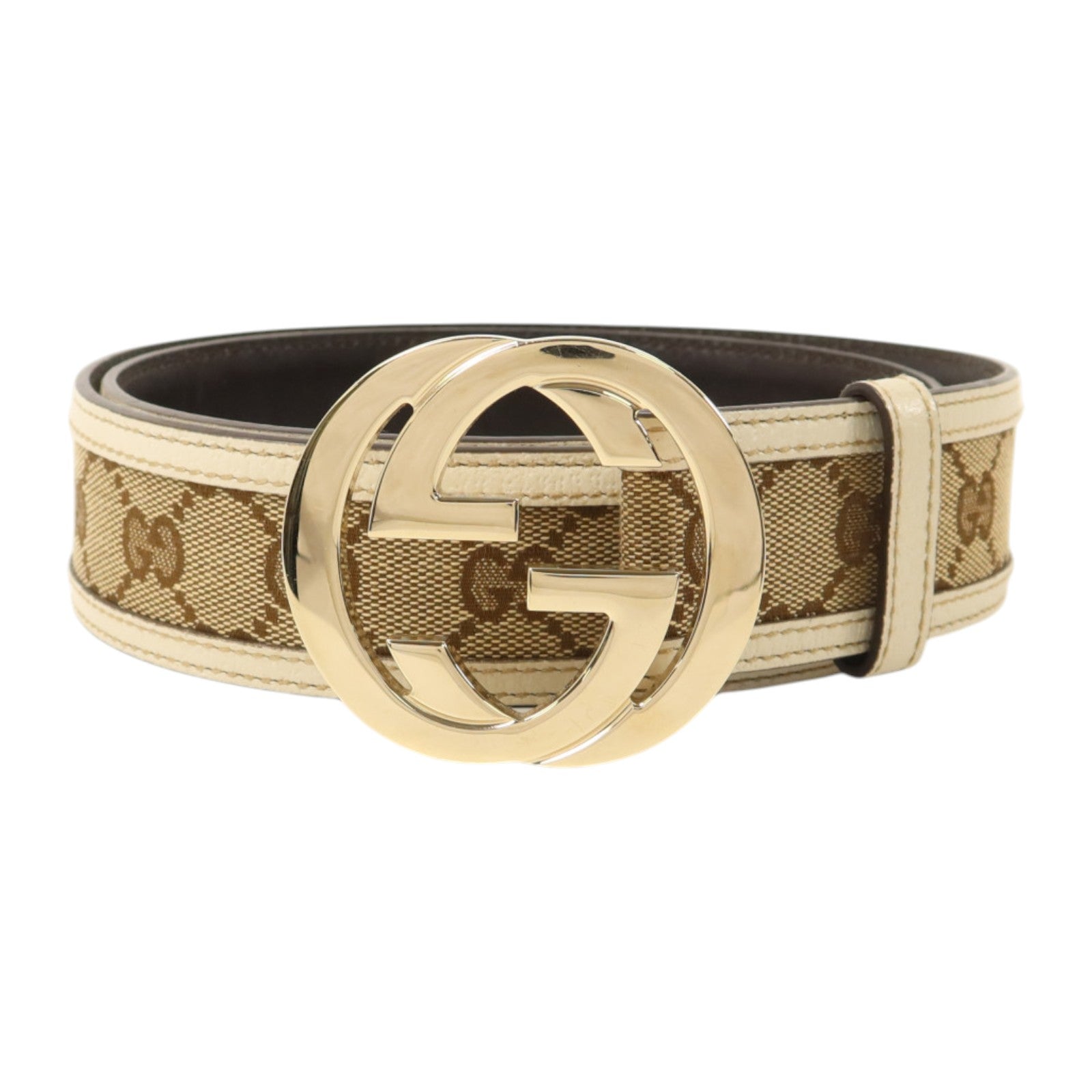 GUCCI GG帆布/牛皮皮革Belt金扣皮帶