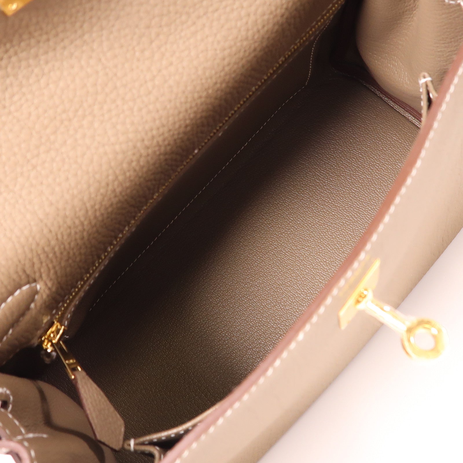HERMES Togo皮革Kelly 25金扣手挽肩背兩用袋Etoupe大象灰色